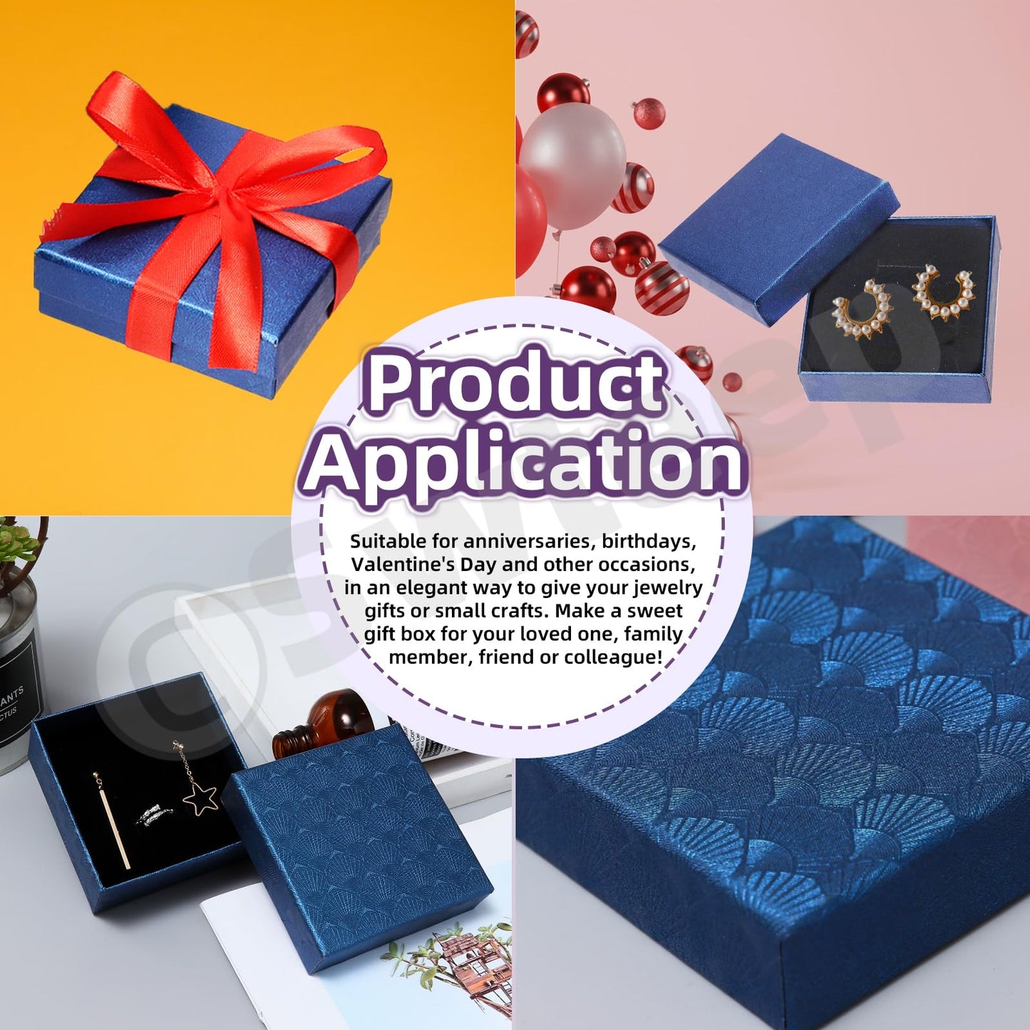 Swpeet 12Pcs Royal Blue 3.5×3.5×1 Inch Cardboard Jewelry Gift Boxes with Scissors and Polyester Ribbon, Necklace Earring Bracelet Boxes Gift Case Ideal for Jewelry Storage Packaging Display