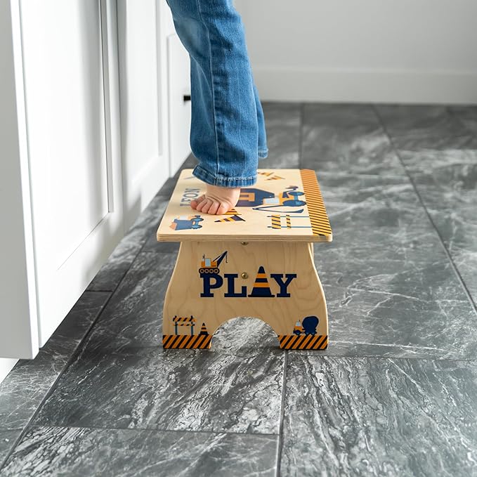 Step Stool for Toddlers- Personalized Wood Kids Step Stool with Name for Kitchen Sink, Bathroom, Potty Training, Toilet, Kitchen Sink- Sturdy and Safe- Made in USA by BloomOwl (Construction- Navy)