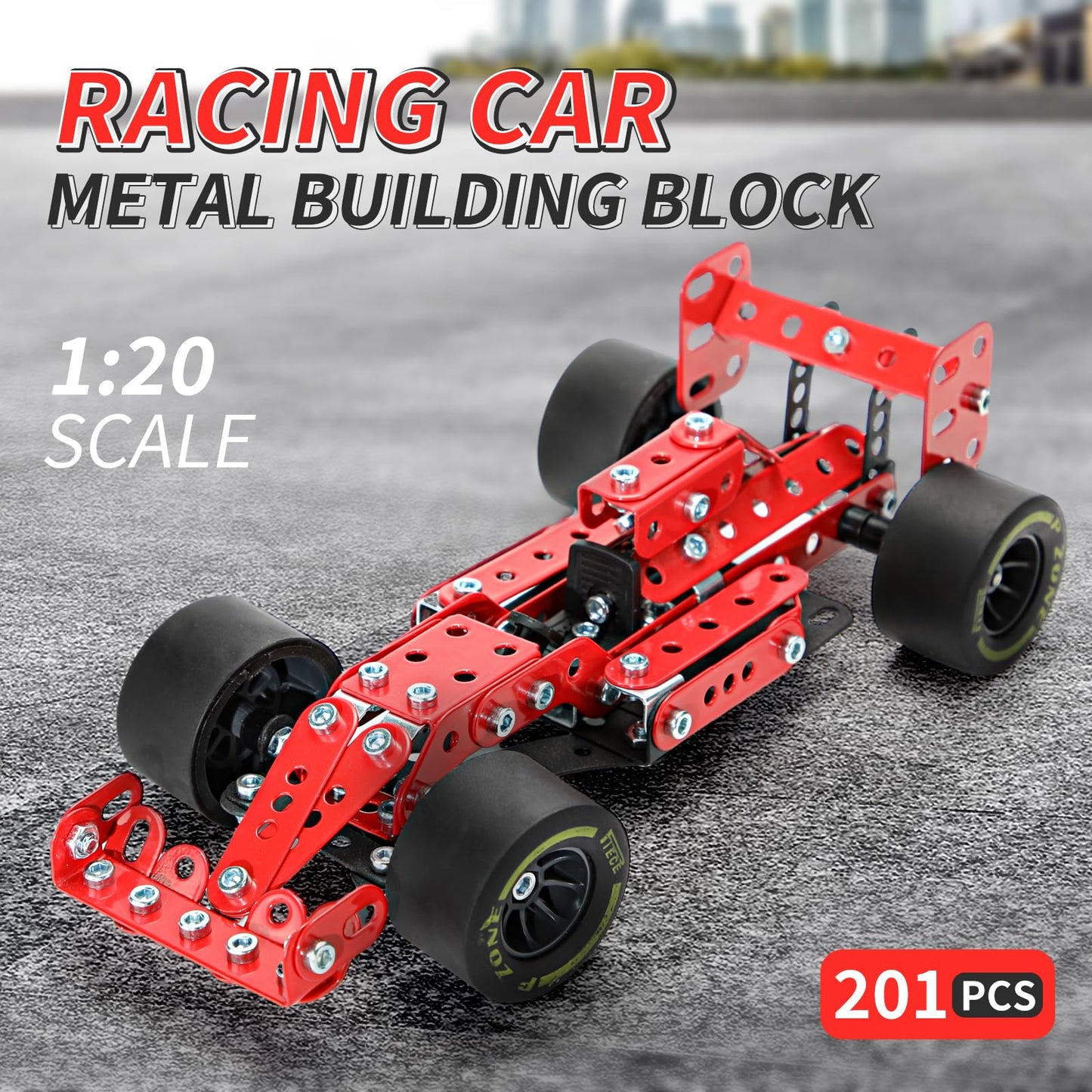 BESTYMXY Building Kit Car Model, 1:20 Scale Race Car Metal Model STEM Project Building, Assembly Toy Set STEM Projects Toys for Boys 8-12, Red Vehicle DIY Assembly Metal Model