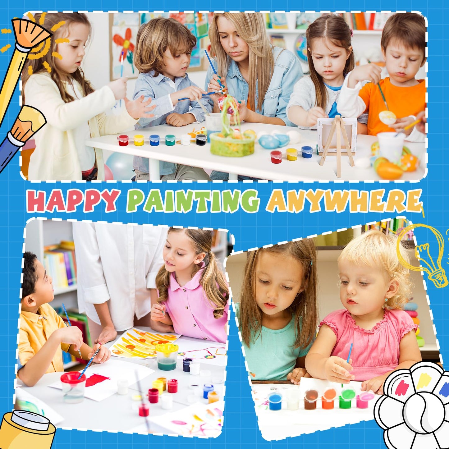 ESRICH 24 Set Mini Acrylic Paint Kit, Mini Stretched Canvas with Easel, Valentines Day Gifts, Acrylic Paint Strips, Paint Palettes, Painting Brushes, Canvas and Easel Set for Kids Artists Beginner
