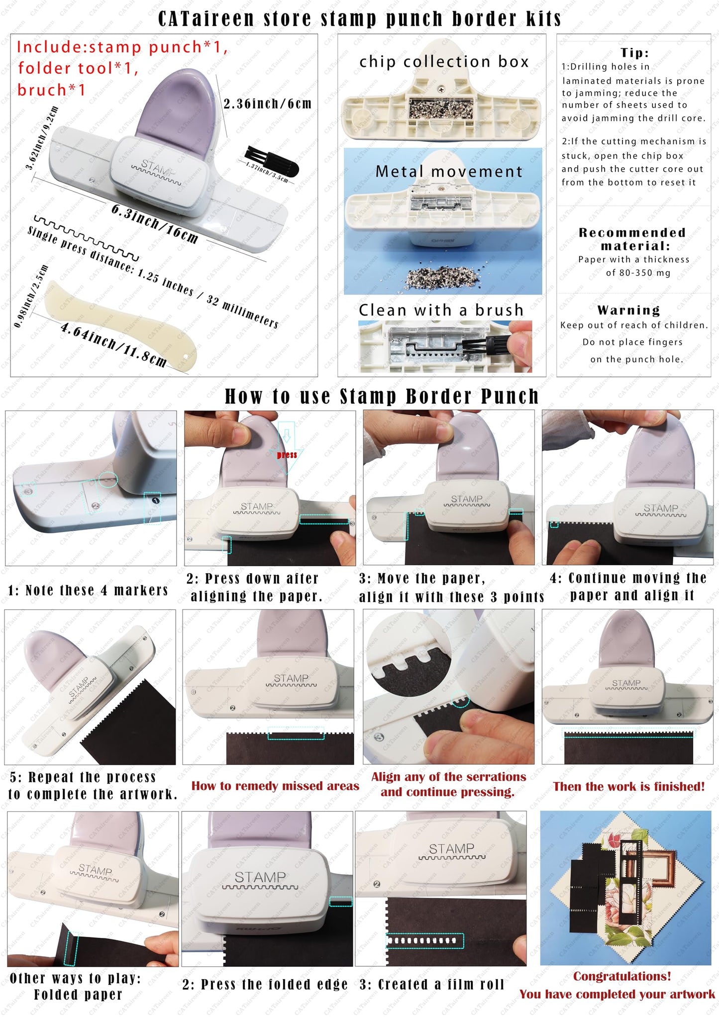 Postage Stamp Border Puncher with Scrapbooking Paper Folder Tool Card Making Supplies Kits Film Strips Cutter Hole Punch Crafting Journaling Scrapbook Materials Junk Journal DIY Kit