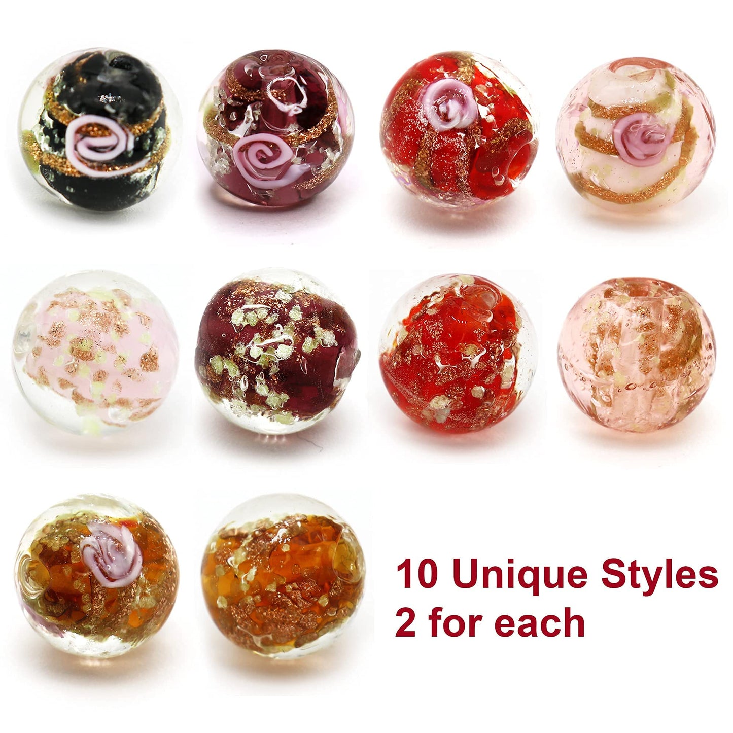Artsy Crafts 40 Pcs Assorted Glow in The Dark Firefly Beads 12mm European Lampwork Luminous Glass Beads for Jewelry Making Charm Bracelet Necklace Earrings Crafts (Mixed 40pcs)
