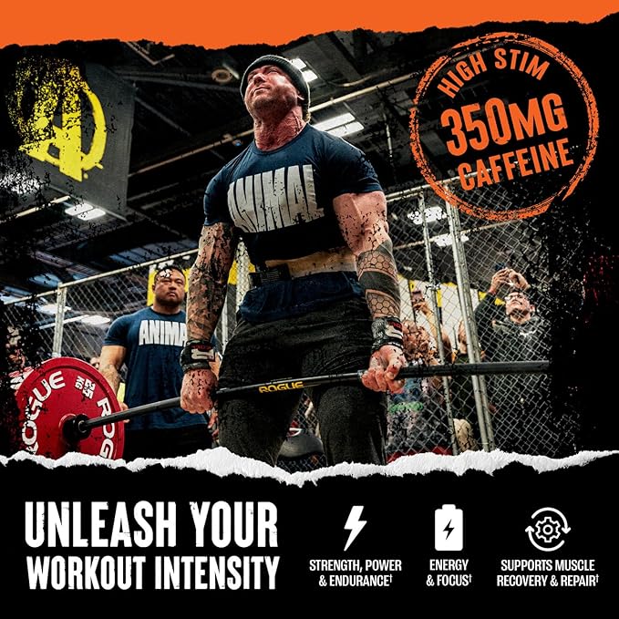 Animal Fury Pre Workout Powder - Endless Energy and Focus Supplement with 5g BCAA, 350mg Caffeine Nitric Oxide Booster with Beta-Alanine Preworkout for Men and Women, NEW Kiwi Lime Flavor, 30 Servings
