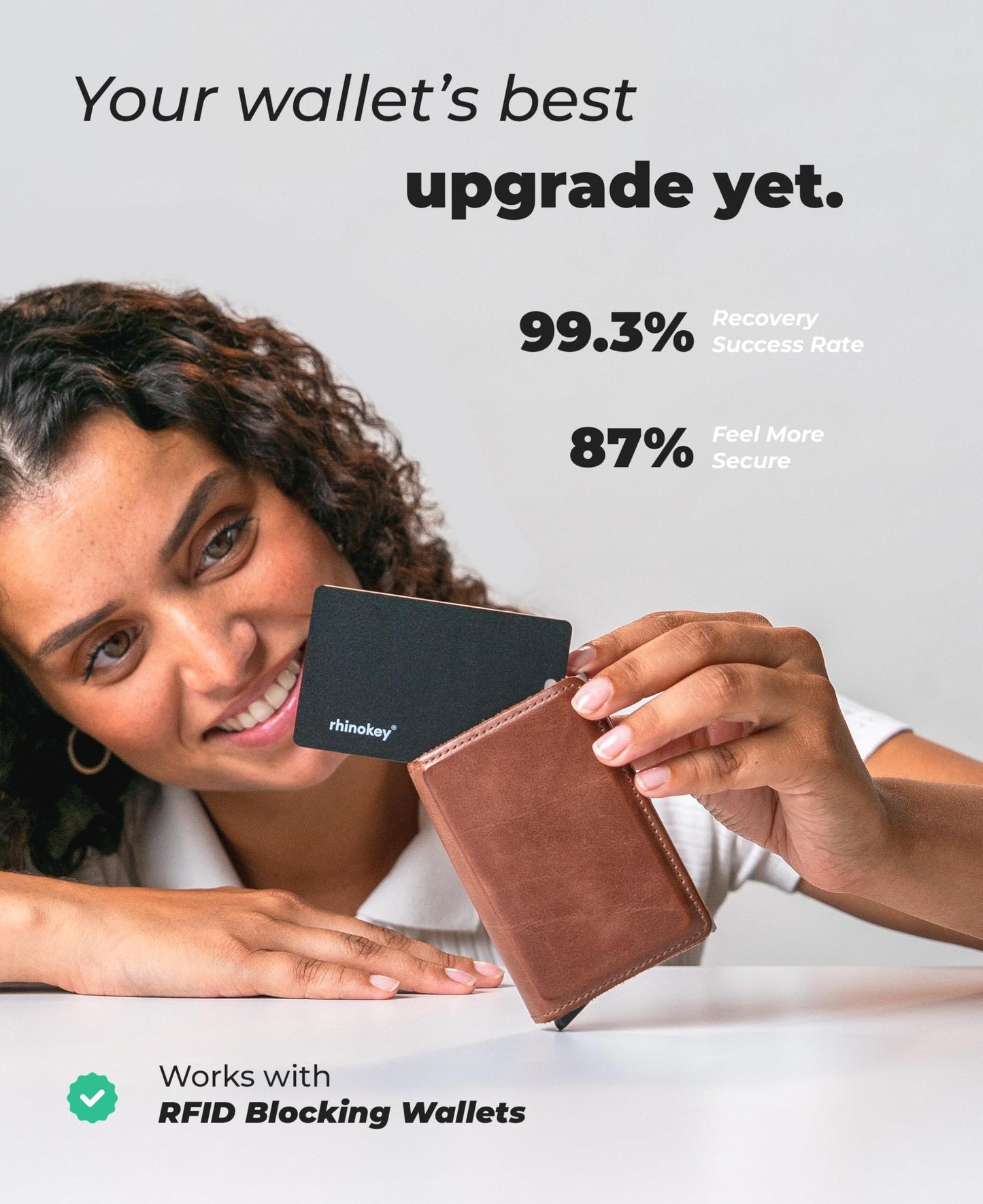 Rhinokey® Apple MFi Certified Wallet Tracker Card Works with Apple Find My (iOS Only) Slim 0.07in Rechargeable IP68 Waterproof Tracker Item Finder Credit Card Tracker with Keychain Hole for Luggage