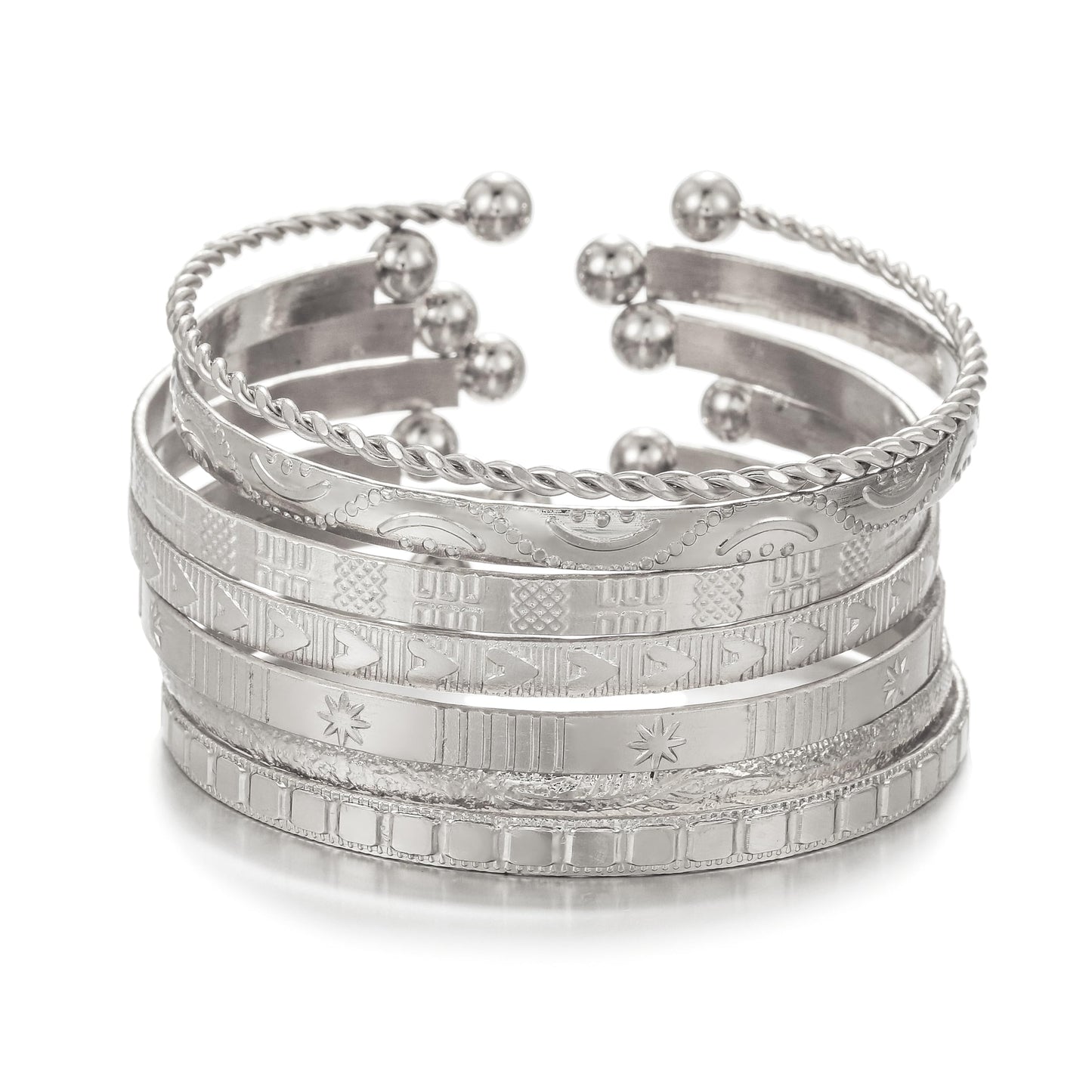 AYWFCBF Silver Bangles for Women, Adjustable Open Cuff Stackable Bracelets Set Boho Jewelry for Women