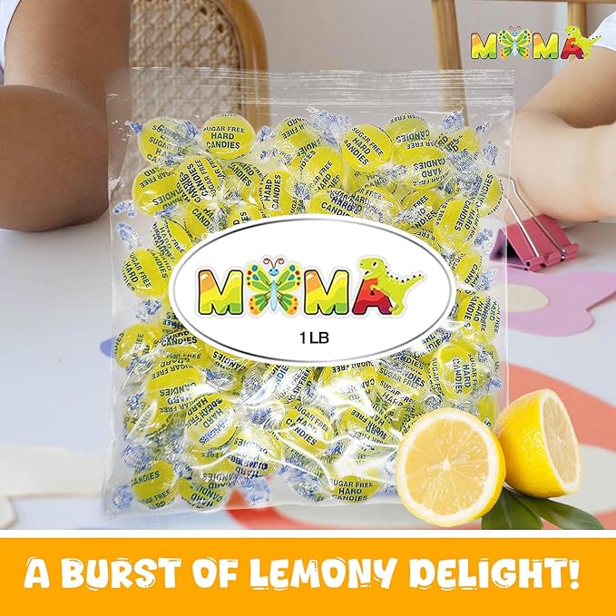 Sugar Free Lemon Drops Hard Candy - 1 lb Sweet & Citrusy Bulk Candy Individually Wrapped - Gluten Free, Keto Friendly, Vegan Lemon Drops Mima's Summer Mega Sale Treats Bag