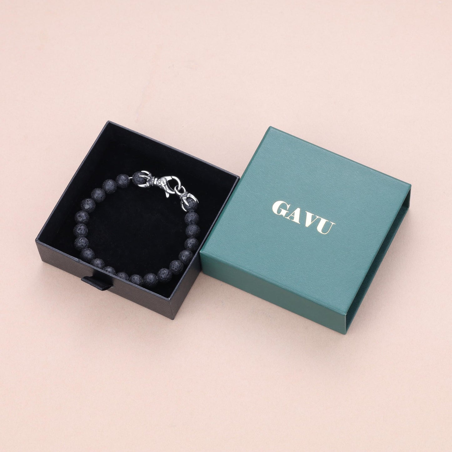 GAVU Crystal Beaded Bracelet for Men, 8mm Lava Rock Bracelet for Men 8.9"