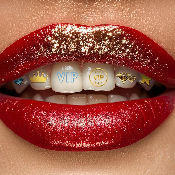 Halloween Tooth Bling Tattoo – Temporary Tooth Gem Kit for Teeth – Safe for Teens & Adults, Removable Fun Fake Tooth Tattoo Stickers for Halloween Costume, Party & Cosplay (VIP)