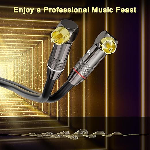 Right Angle RCA Cable 20 FT, 90 Degree 2RCA to 2RCA Stereo Audio Cable, Zinc Alloy Shell, Gold-Plated Plug, 2 RCA Audio Cord, for Home Theater, Subwoofer, HDTV, Amplifier, Hi-Fi System, Car, Speaker
