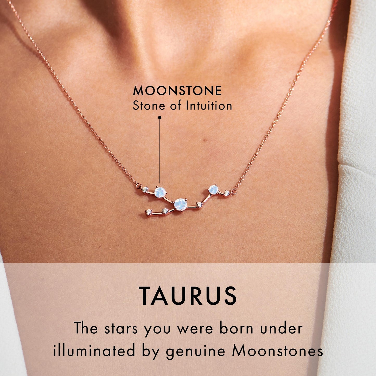 Moon Magic Moonstone Necklace - Taurus Zodiac Constellation / 925 Sterling Silver - 18k Rose Gold - Yellow Gold Rainbow Moonstone Necklaces for Women/Authentic Rainbow Crystal Jewelry