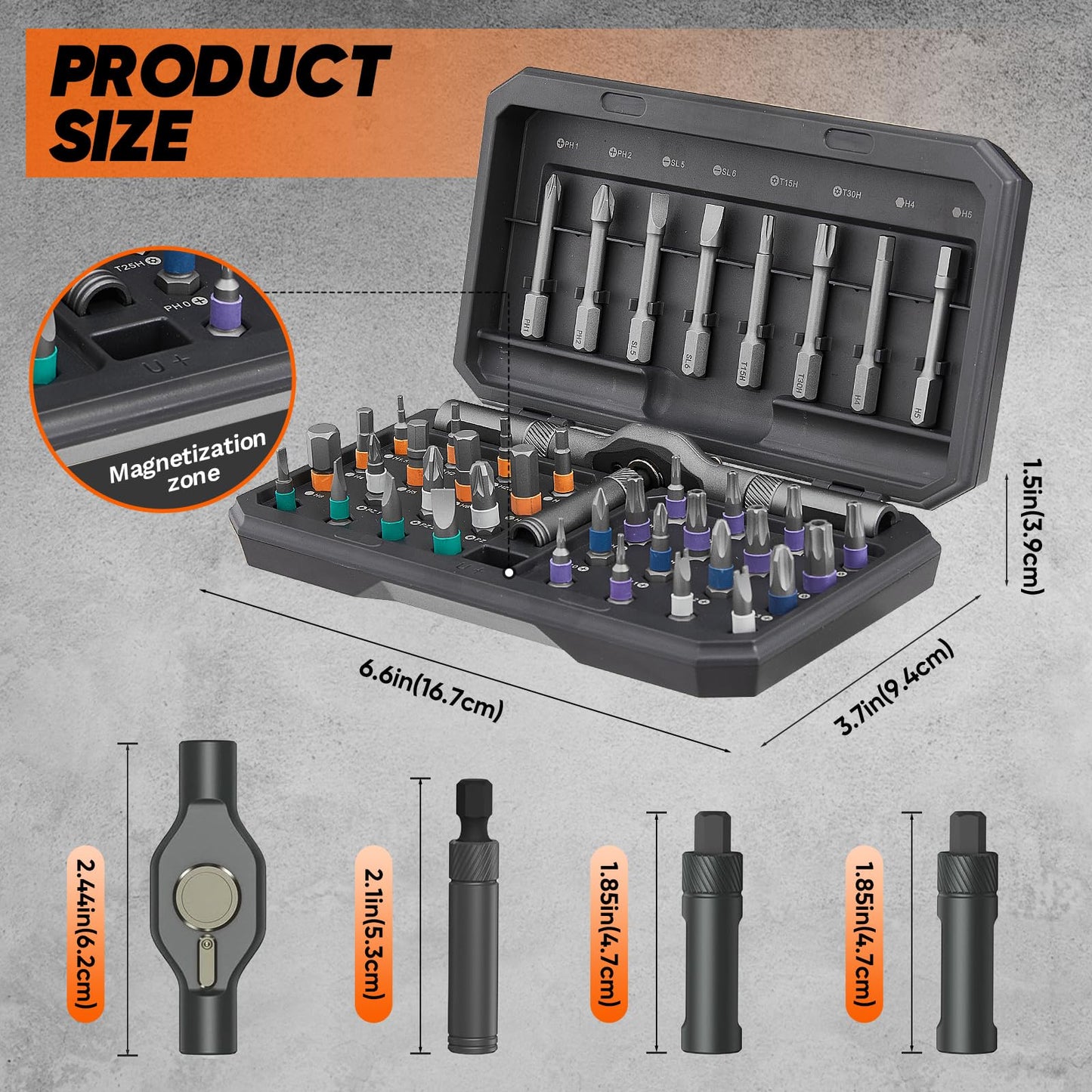Saker 42 in 1 Magnetic Screwdriver Set, Multi Bit Free Combination Ratchet Screwdriver Set Portable Repair Tool Kit for Gifts Furniture, Computer, Bicycle and DIY Grey