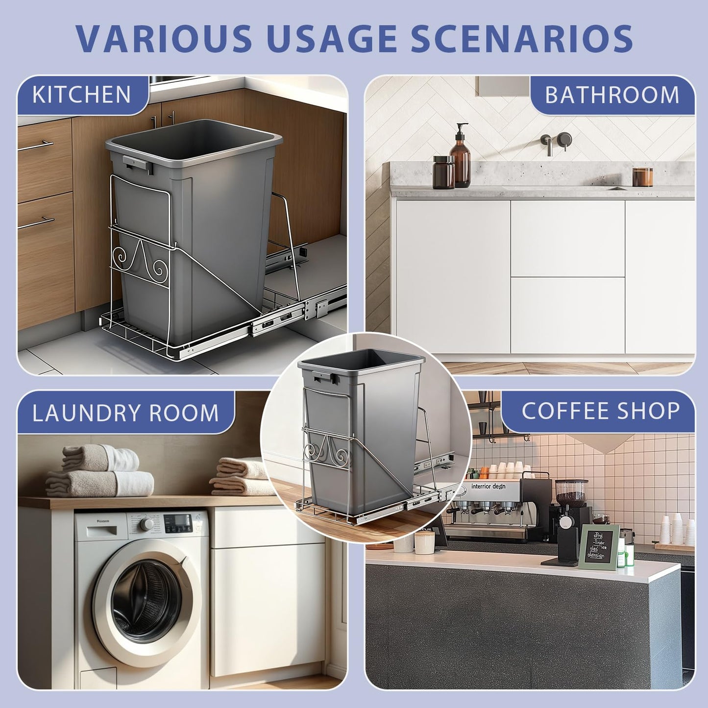 XYLOME Pull Out Trash Can Under Cabinet: 7–11 Gallons Under Sink Trash Can for Kitchen Requires Min. Cabinet Opening 12"W X 17.5"D X 17.5"H - Cabinet Trash Can Pull Out Kit (Trash Can Not Included)