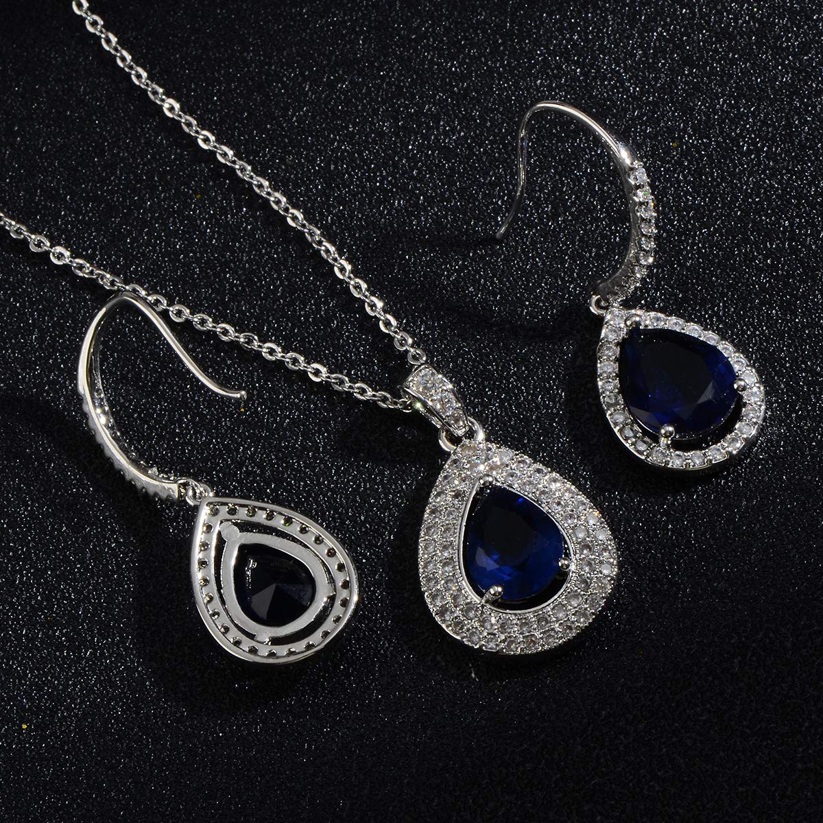pear shape jewelry set sapphire blue