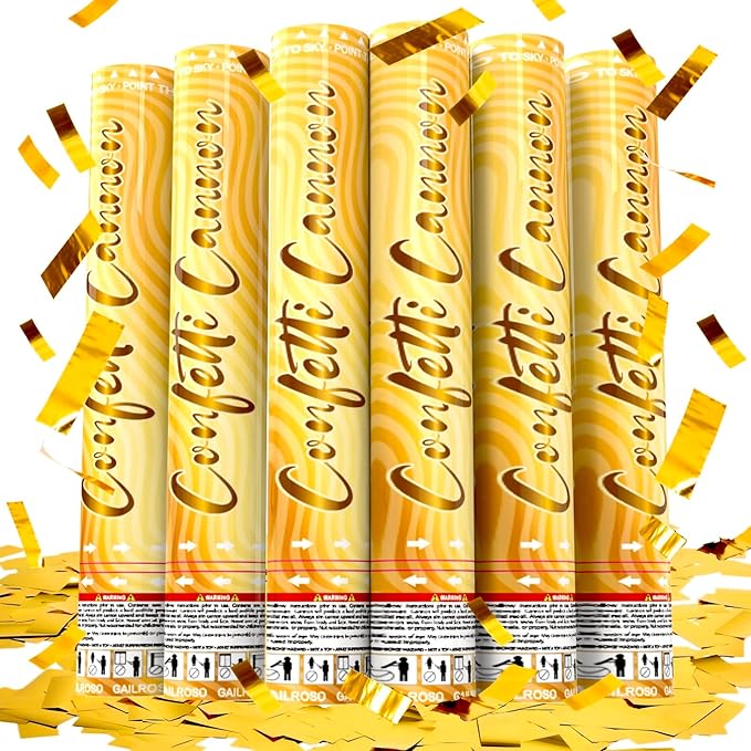 6 Pack Gold Confetti Cannon, Confetti Poppers,12 Inch Party Poppers Shooters for Birthdays, Graduation Celebration,Weddings, New Year's Eve, Christmas and Any Celebrations