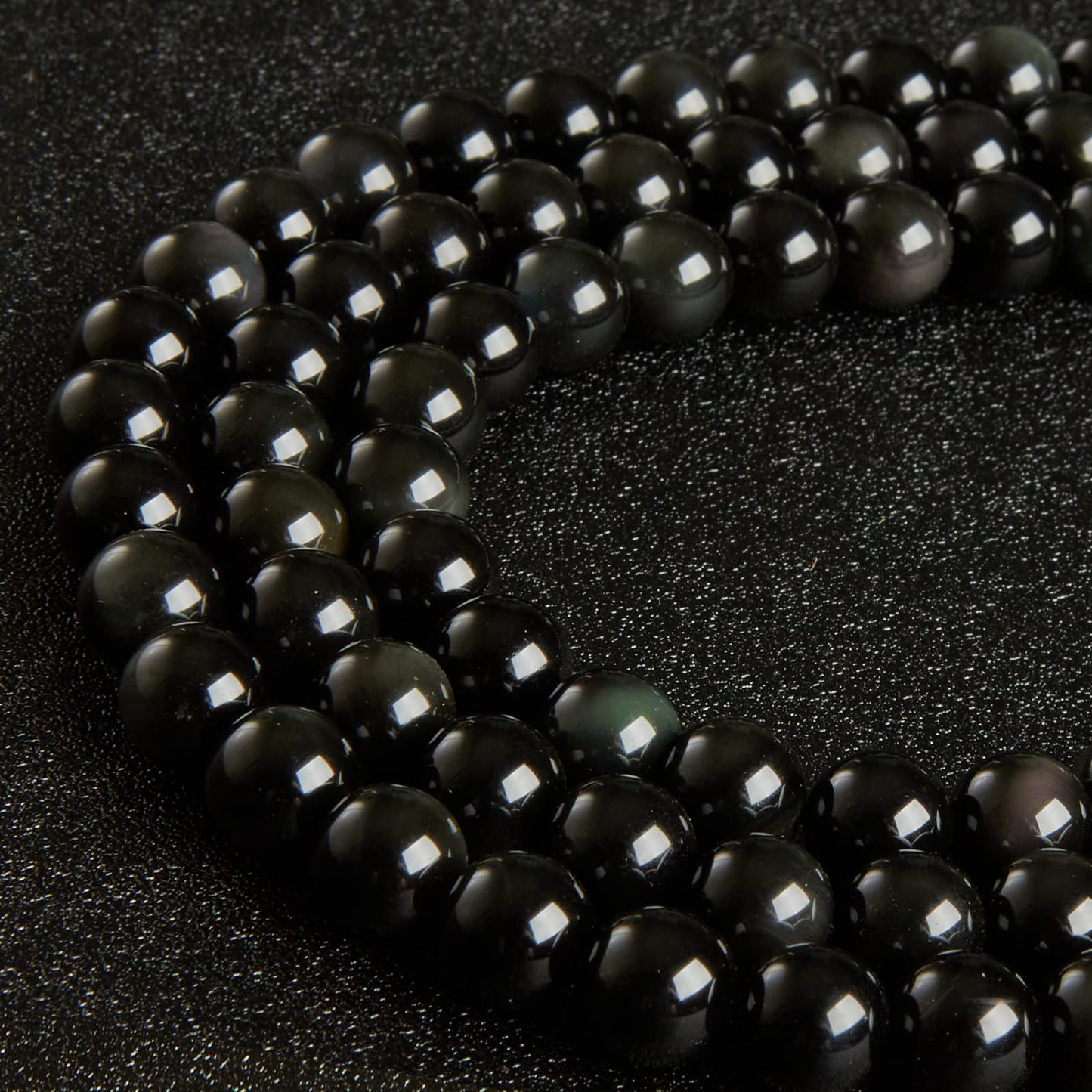 35pcs 10mm Natural Black Obsidian Beads Gemstone Beads Round Loose Beads for Jewelry Making