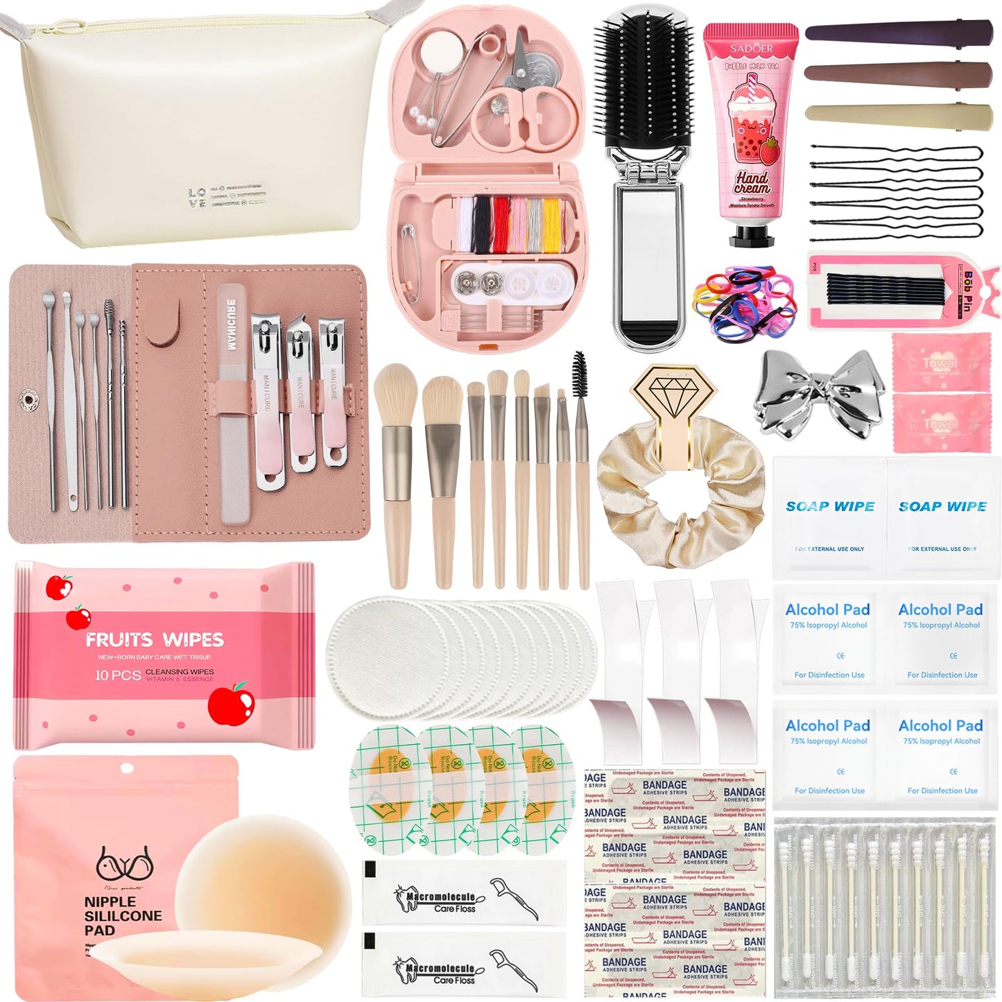 Bridal Emergency Kit for Wedding Day, Women's 40+ Essentials Items for Bride with Cosmetic Bag, Must-Haves for Wedding & Daily Travel, All-in-One Survival Set, Perfect Bride Wedding Gift
