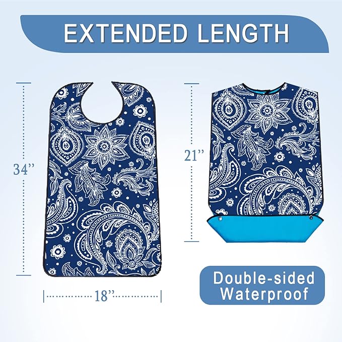 Adult Bibs with Crumb Catcher, Washable and Adjustable Adult Bibs for Women Men Elderly Seniors