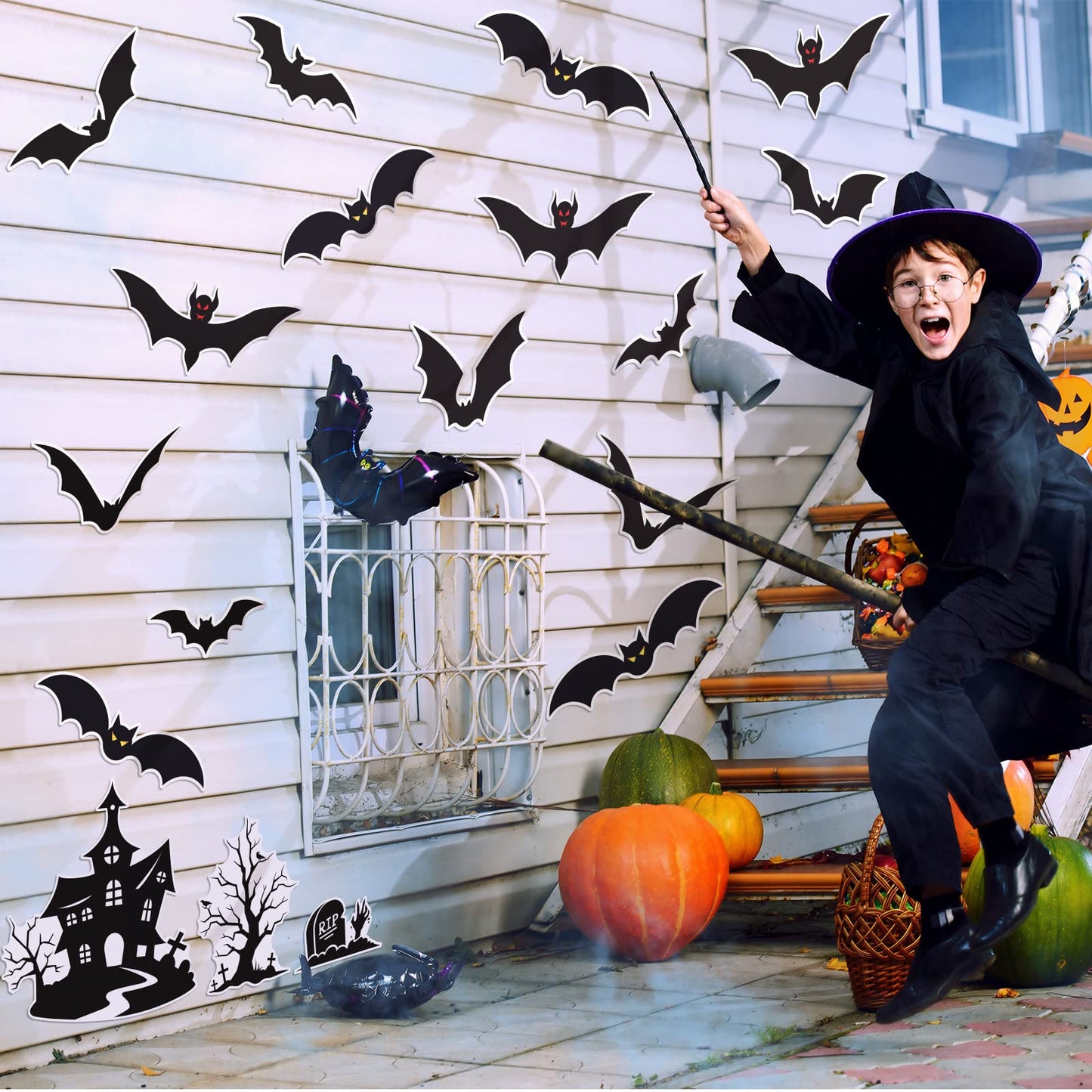 Fiada 21 Pcs Halloween Garage Door Decorations Magnets Bats Magnetic Holiday for Outdoor Party Car Haunted House Tree Grave Locker Sticker Decor