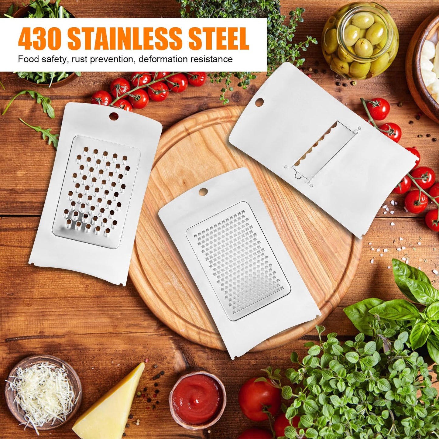 3-in-1 Handheld Cheese Grater Set, Adjustable Stainless Steel Slicer Shredder & Grater with Base, Practical Kitchen Gadgets for Cheese Cucumbers Potatoes Carrots, Dishwasher Safe