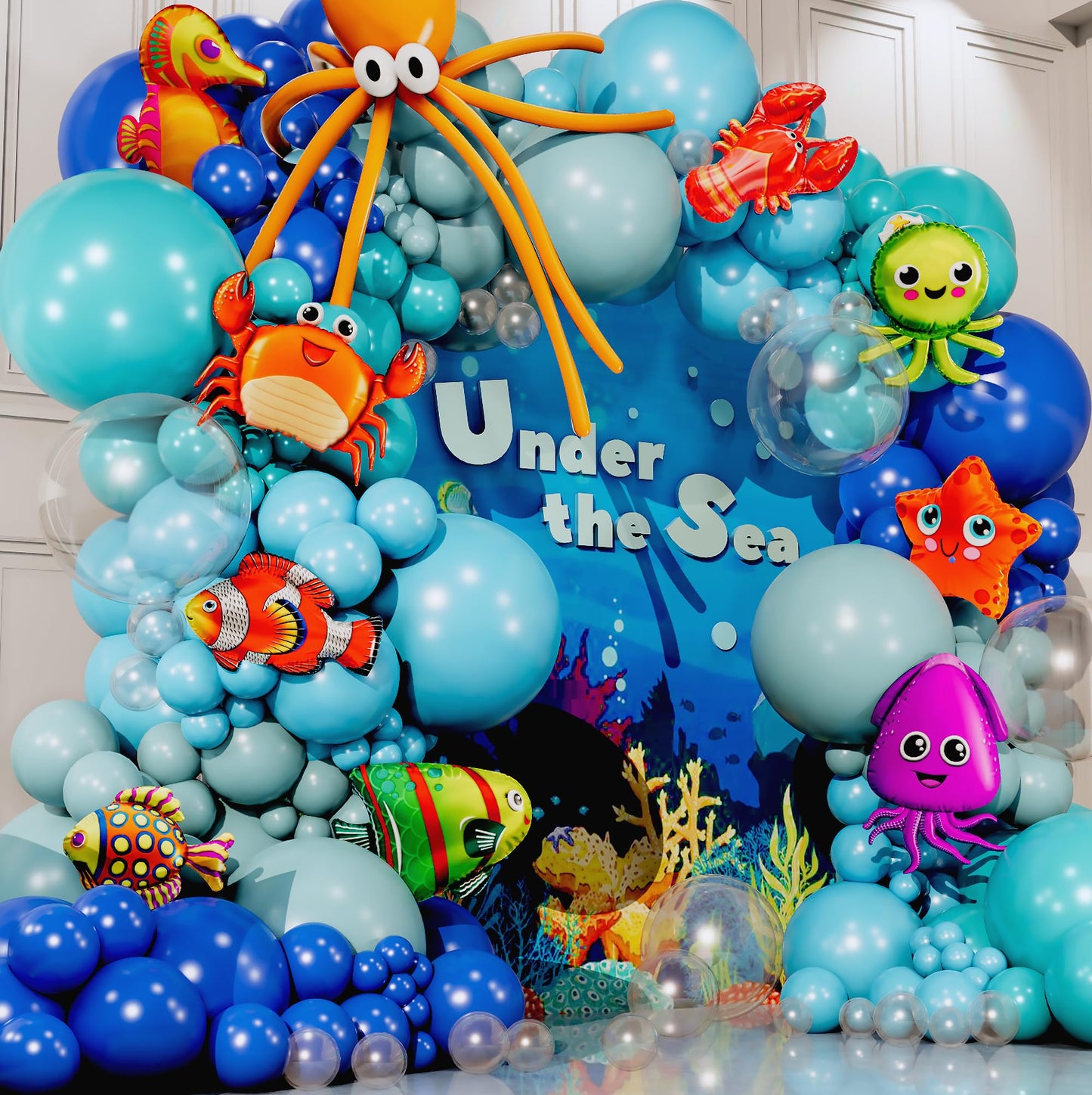 ALL-IN-1 Ocean Balloon Arch Kit with BONUS Under the Sea Animals (9x) - Under the Sea Balloon Arch Kit for Ocean Themed Party Decorations, Nemo Birthday Decorations, Under the Sea Decorations