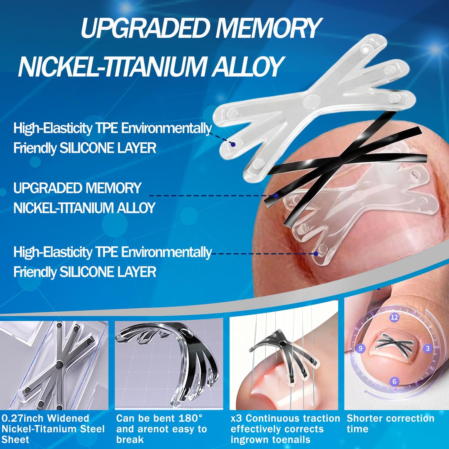 Ingrown Toenail Treatment with Upgraded 6-Angle Shape,Titanium Alloy Ingrown Toenail Corrector for Quick Relief,At-Home Ingrown Toenail Removal Kit for Toenail Curled Corrector,9Pcs