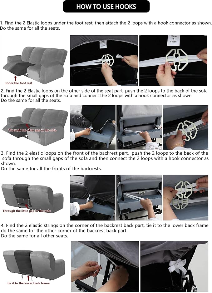 ULTICOR Velvet 8-Pieces Recliner Sofa Covers Stretch Reclining Couch Covers for 3 Cushion Reclining Sofa Slipcovers Furniture Covers Thick Soft Washable (3 Seater Recliner Cover, Taupe)