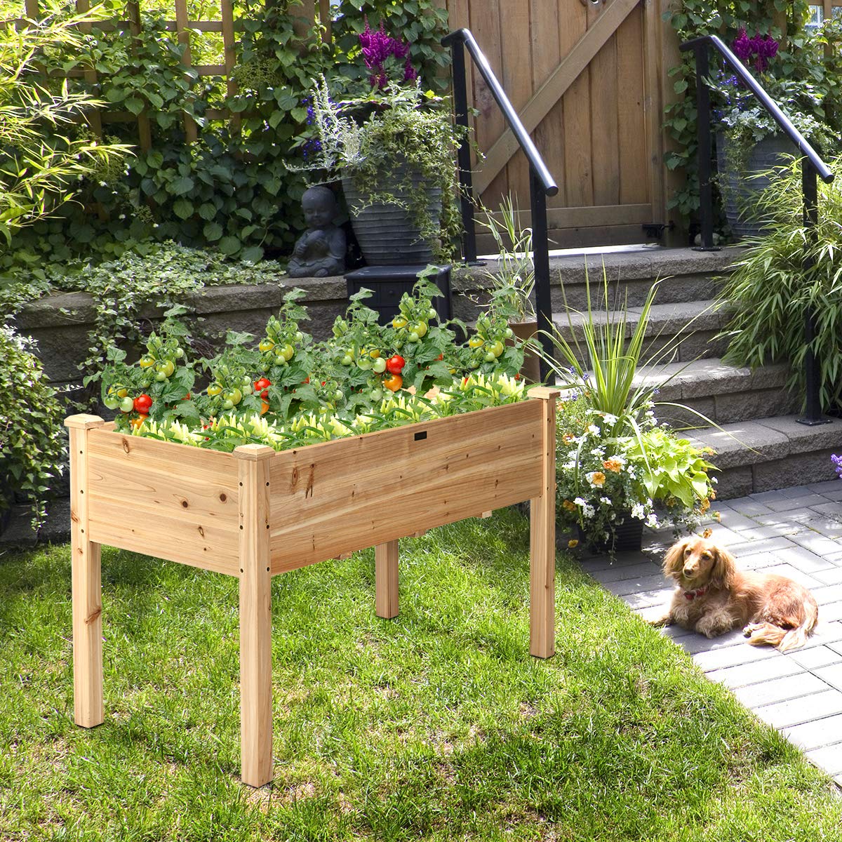 Giantex Raised Garden Bed, Wood Planter Box with Legs, Drain Holes, Elevated Garden Bed for Vegetables, Standing Garden Container Planter Raised Beds for Backyard, Patio, 49" Lx23 Wx30 H