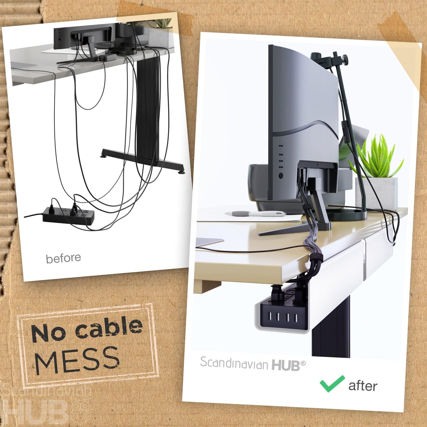 No-Screw Under Desk Cable Management Tray - Self-Adhesive Installation, Cord Management, Cable Tray, Under Desk Wire Organizer - White Set of 2