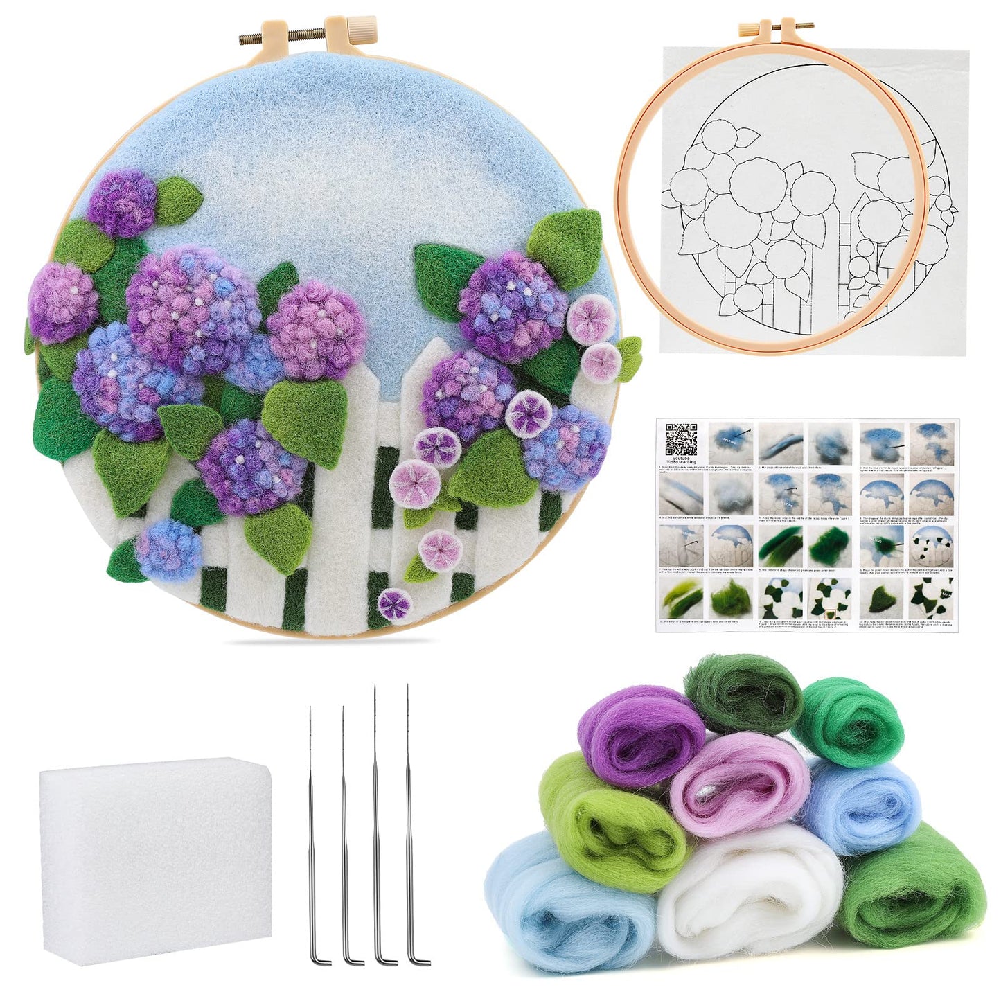 kgxulr Needle Felting Kit, Felt Painting Kit for Beginners, Felt Painting Set with Felting Needles,Needle Felting Pad, Felting Wool, Decorative Frame,DIY Instructions,Used for Home Decoration