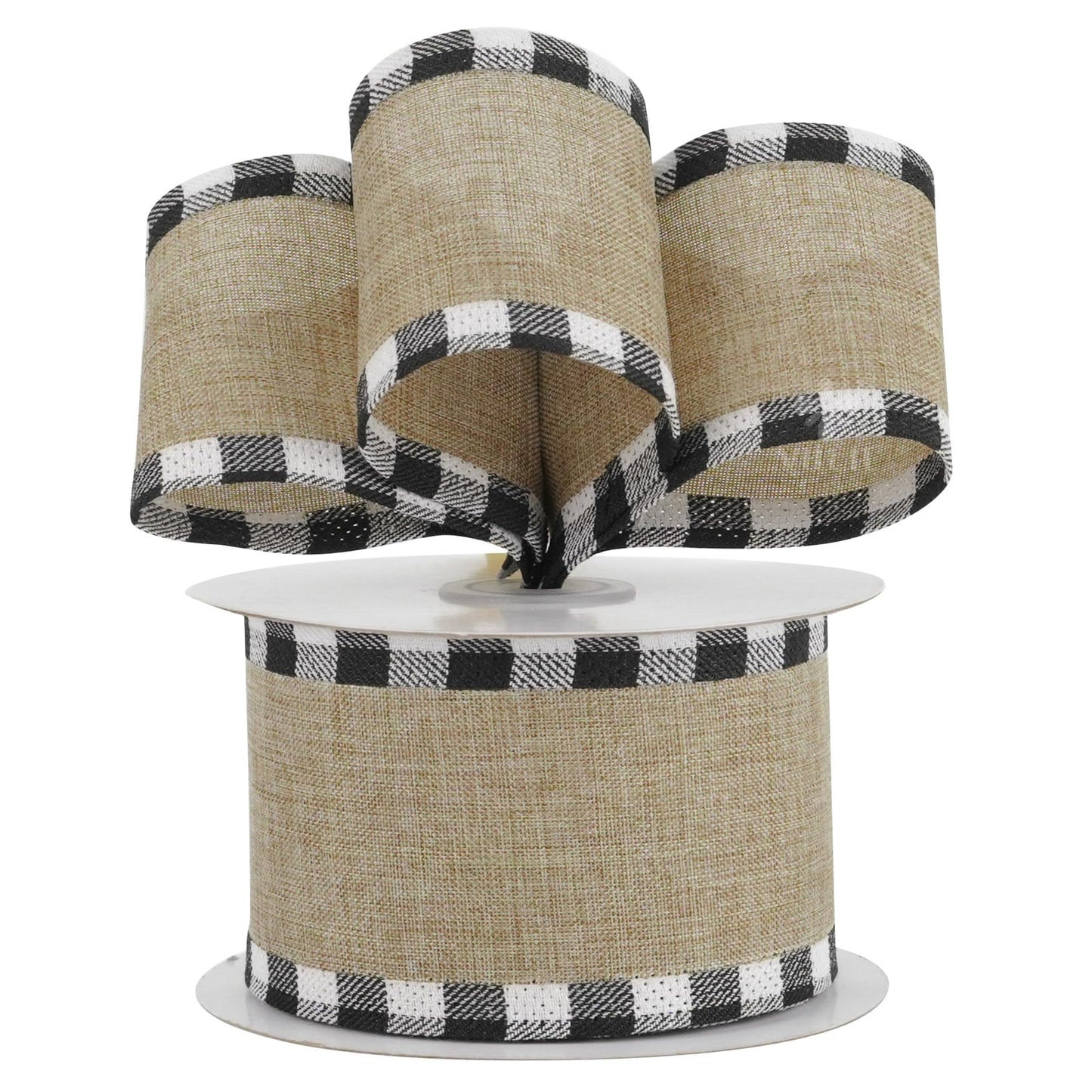 MEEDEE Burlap Christmas Ribbon Wired 2.5 Inch Plaid with Black and White Checkered Edging 10 Yards for Christmas Tree and Wreath Making