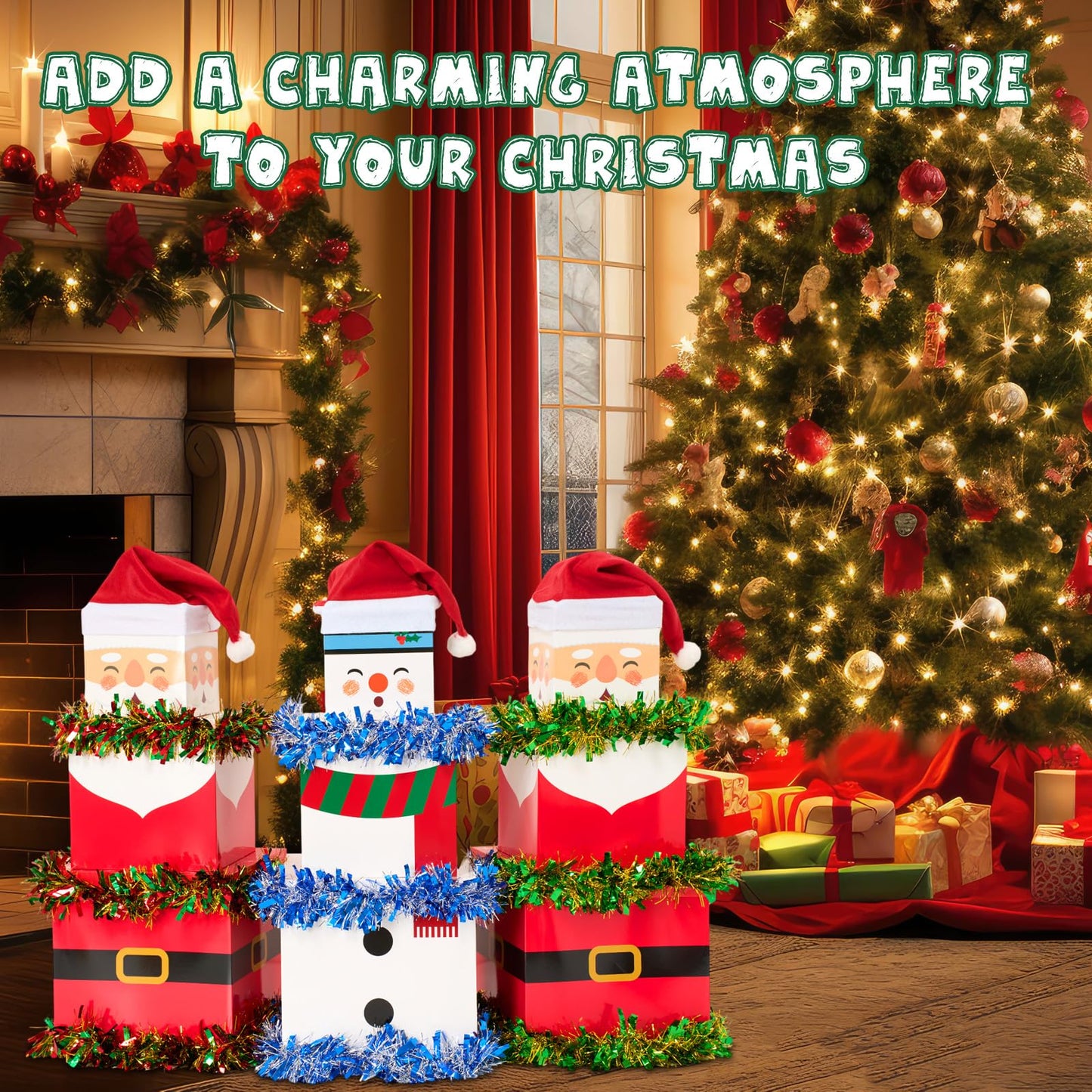Gersoniel 12 Set Christmas Stacking Boxes Christmas Nesting Gift Box with Hats Santa Claus Snowman Stackable Boxes with Lids Xmas Decorative Present Box for Party Supplies Decor
