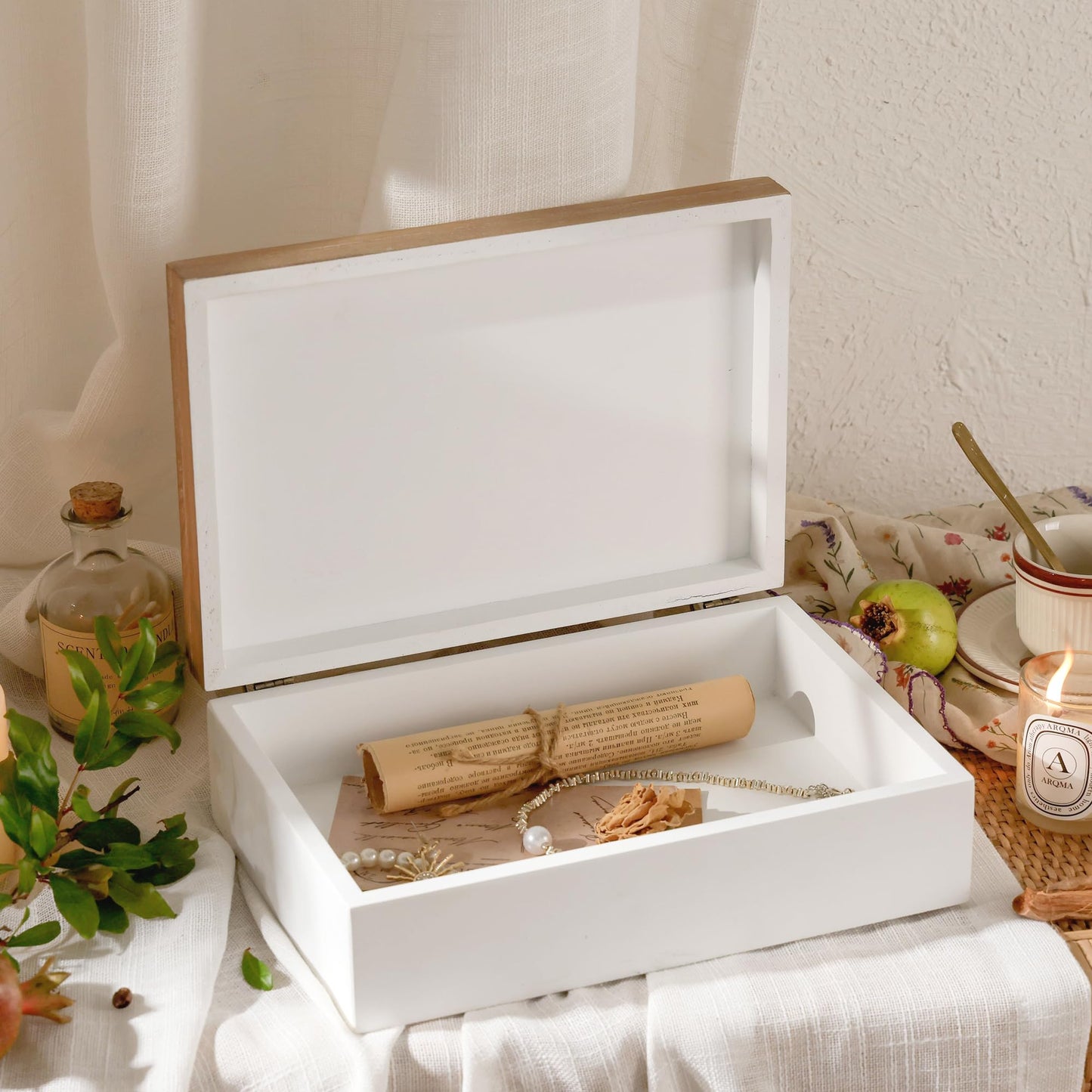 Synovana Wooden Keepsake Box - Decorative Wood Boxes with Hinged Lid, Butterfly Engraved Design, 10.24" W