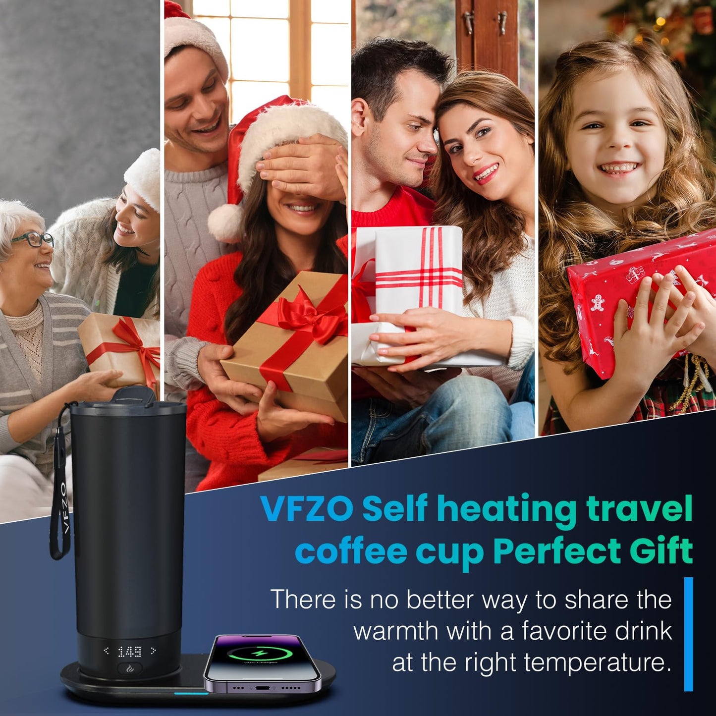 VFZO Temperature Control Heated Travel Mug Smart Self Heating Coffee Mug 20 Oz App Controlled LED Display Coffee Serving Sets Mug Kept at a Constant Temperature for 4-10 Hours (Grey, 20 oz)
