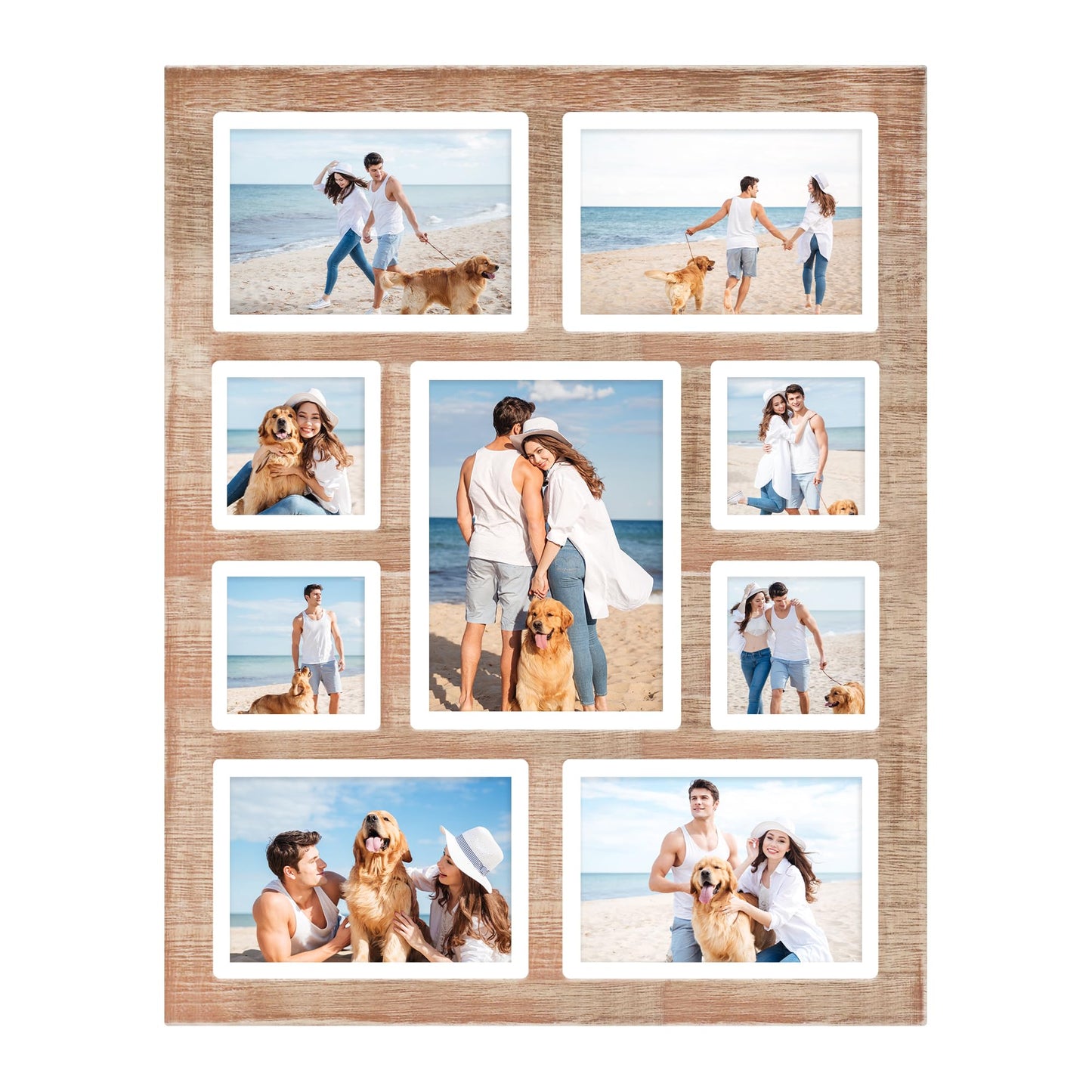 YESKAY Picture Frame Collage for 6x8 and 5x7 and 4x4 Photos - 9 Openings Rustic Brown Picture Frame with Real Glass,Family Picture Frames Wall Decor(1 Pack)