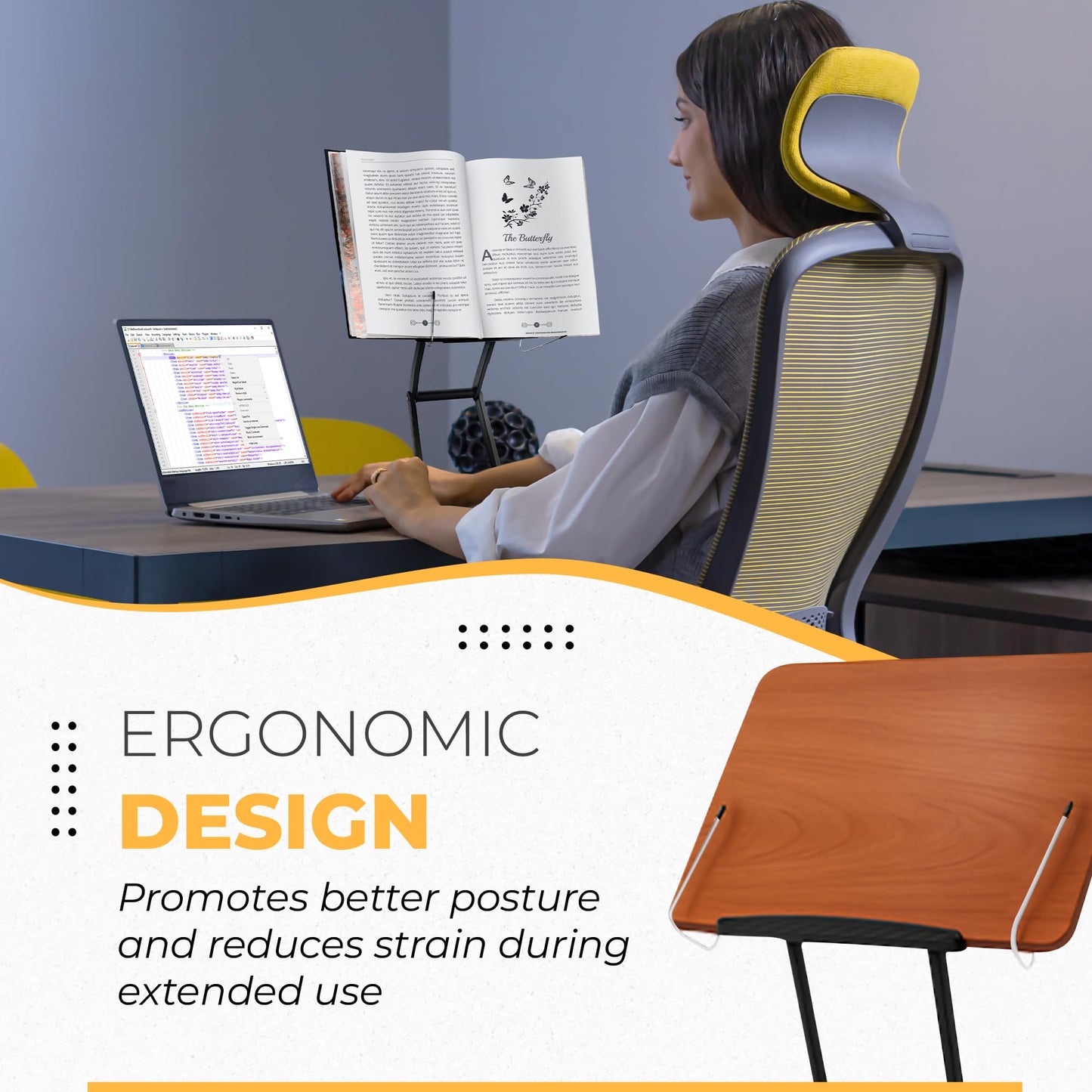 Dr. Shtaygen Foldable Book Stand for Reading – Adjustable Book Holder Height Up to 17.8″, Reading Stand with 13″ × 8.7″ Platform – Lightweight 3.3 lb Portability