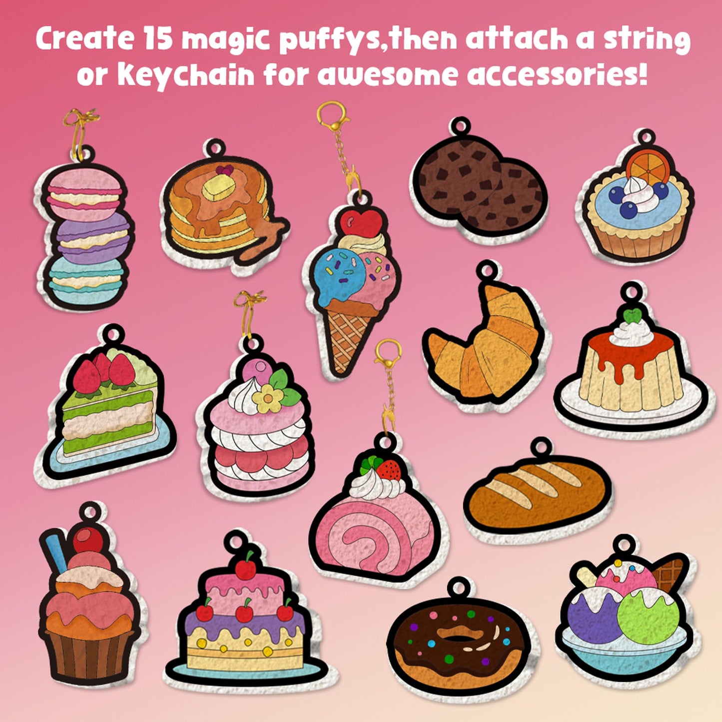 MZYTOZA 3D Art Craft Aqua Magic Puffs Paint Kit - Magic Foam Texture Painting Kit, 15 Mess-Free Paint by Number Craft for Kids, Christmas Gift Idea & Stocking Stuffer(Dessert Style)