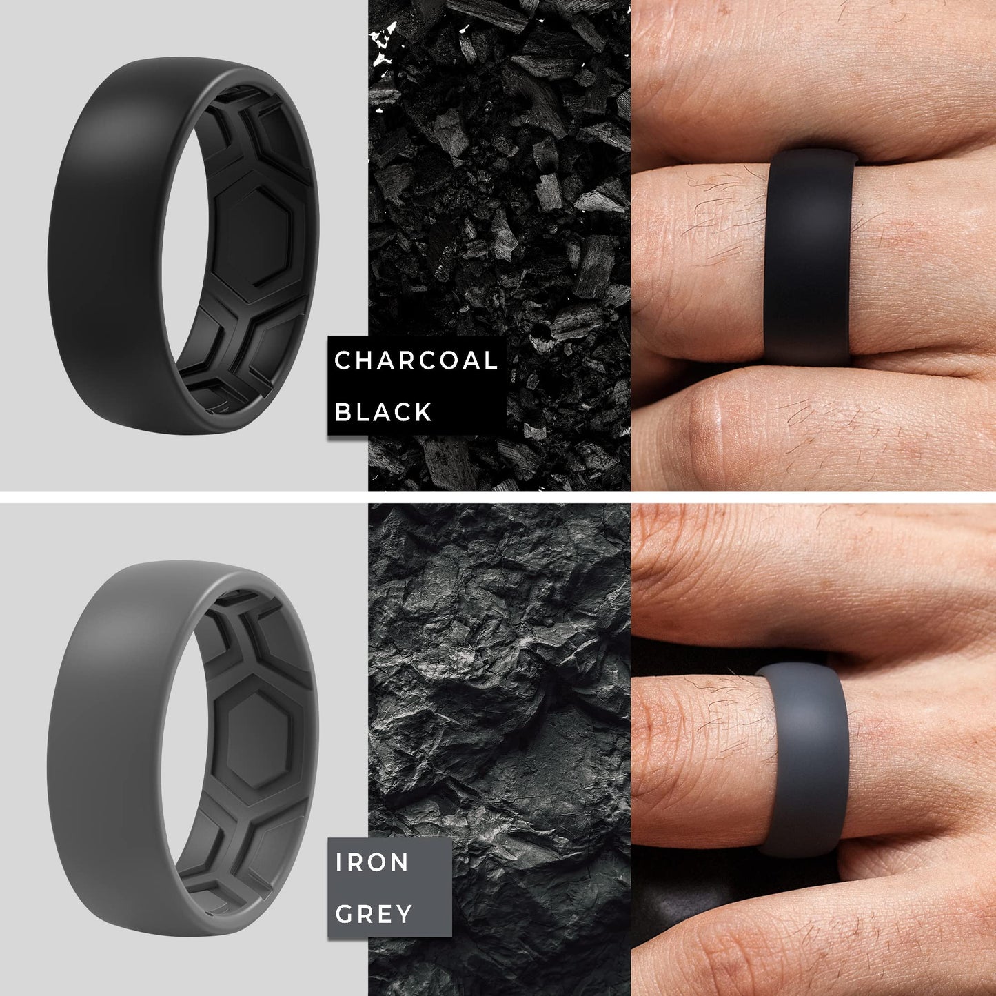ThunderFit Men's Patterned Silicone Rings, 8mm Wide 2.2mm Thick Rubber Bands,Variety Multipack 1,4,7