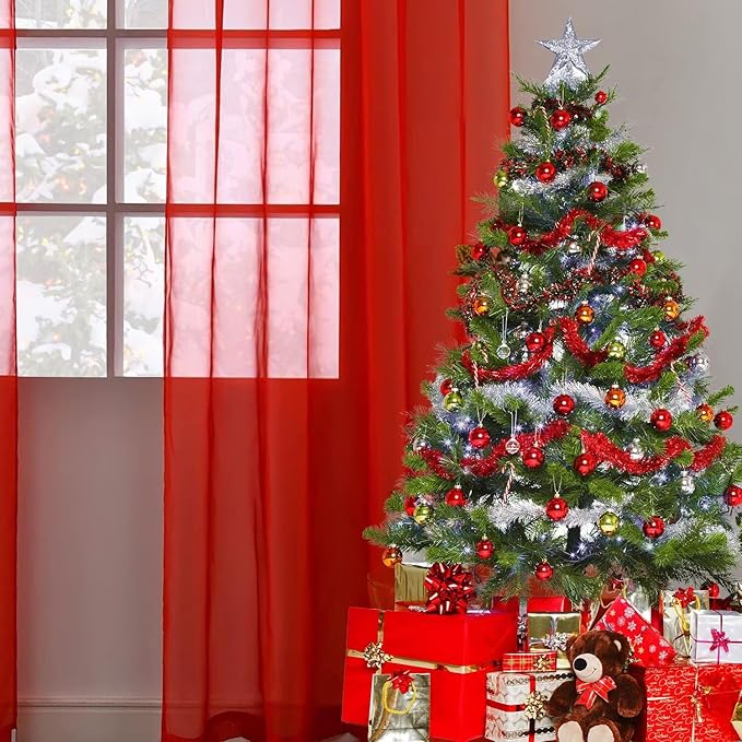 SpaceDresser Basic Rod Pocket Sheer Voile Window Curtain Panels White 1 Pair 2 Panels 38 Width 45 Inch Long for Kitchen Bedroom Children Living Room Yard(Red,38 W x 45 L)