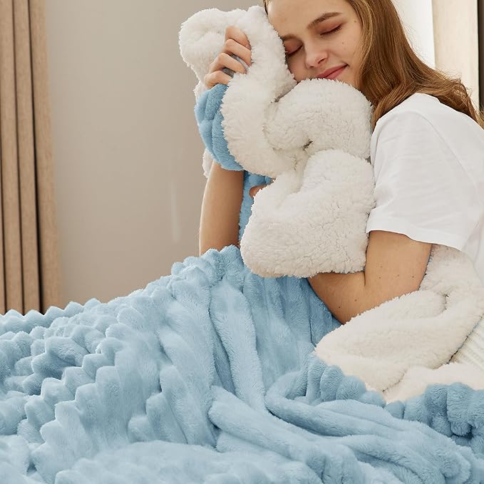 Bedsure Sherpa Blanket King Size for Bed - Super Soft, Cozy Fleece Thick Warm Blanket for Winter, GentleSoft Home Room Decor, Sky Blue, 108x90 Inches