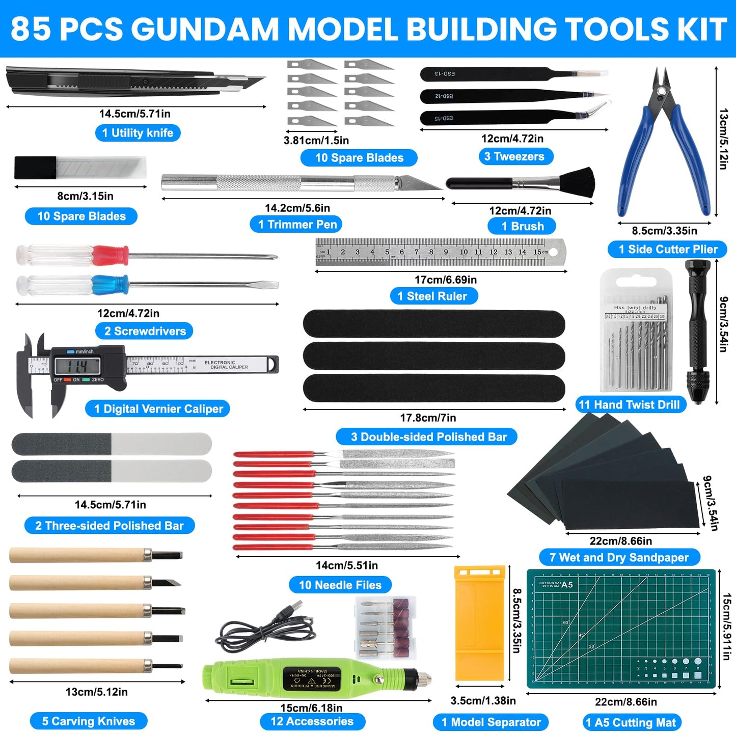 Gundam Tool Kit, 85 Pcs Professional Model Tool Kit for Gundam, Modeling Tools for Plastic Models, Gunpla Tool Kits for Adults, Model Building Tools Hobby Tools Craft Set for Repairing and Fixing