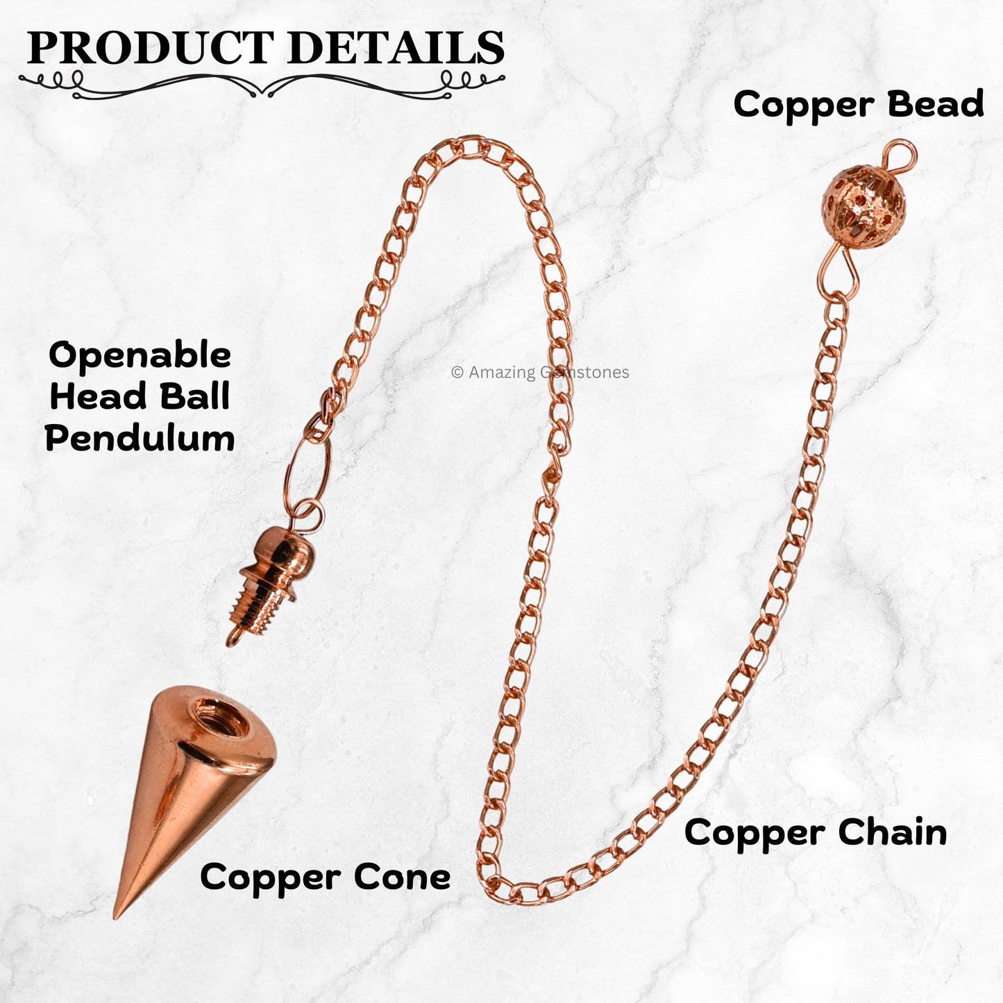 Amazing Gemstone Healing Metal Pendulums for Divination, Copper Cone with Ball Head Steel Copper Pendulum High Energy Pendulo de Bronce Pendulos de Mesa MP86