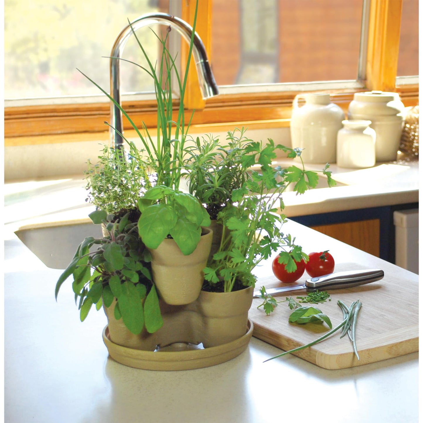 EMSCO Bloomers Stackable Flower Tower Planter – Holds up to 9 Plants – Great both Indoors and Outdoors – Terra Cotta