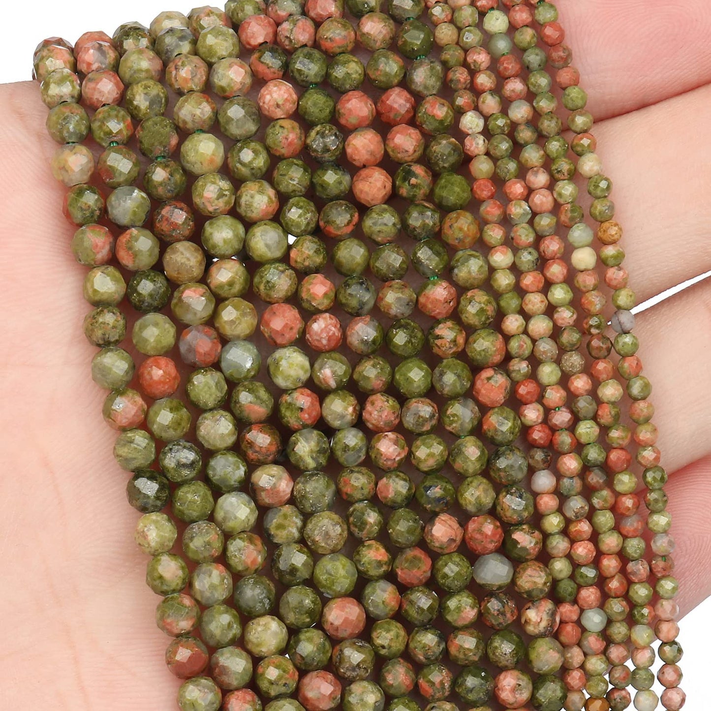 Song Xi 120pcs 3mm Natural Unakite Gemstone Beads Faceted Round Loose Stone Beads for Jewelry Making