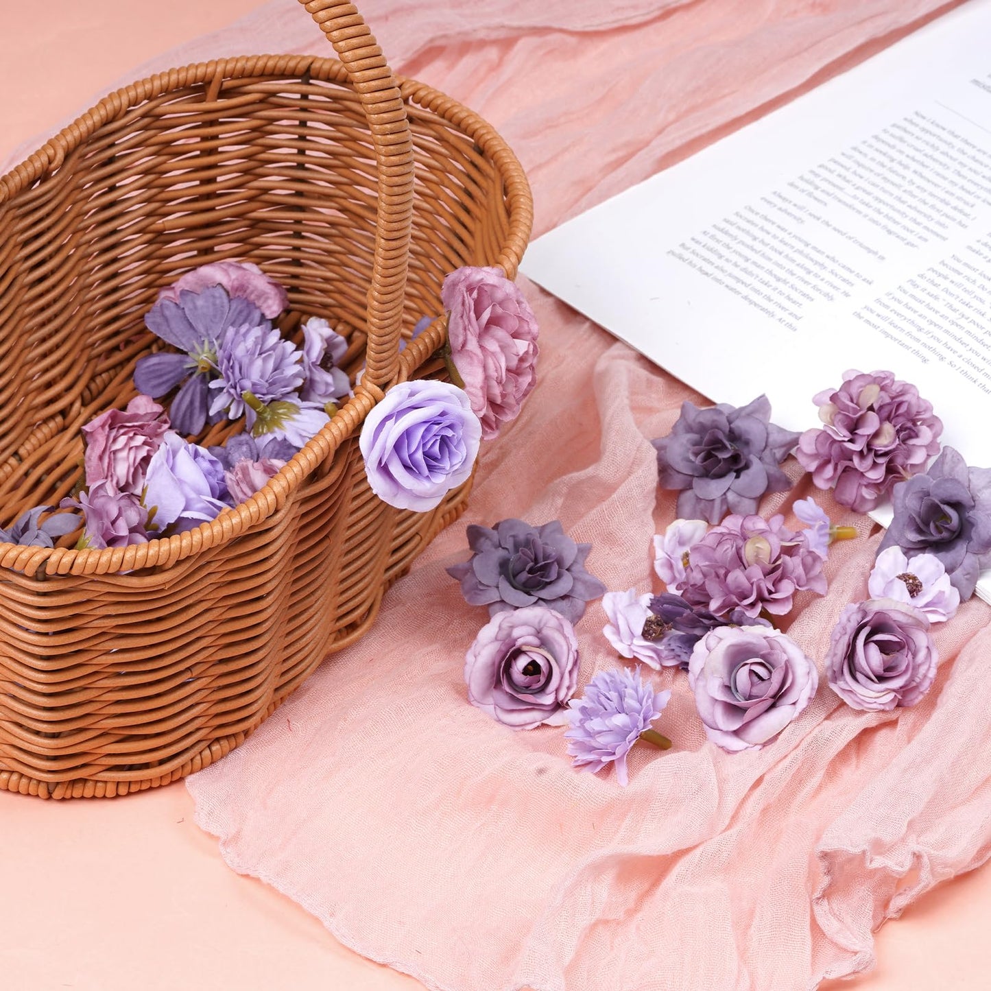 Faux Flowers Heads Small Decorative Flowers for Crafts Cake Wreath Garlands Wedding Table Home Decoration (54, purple)