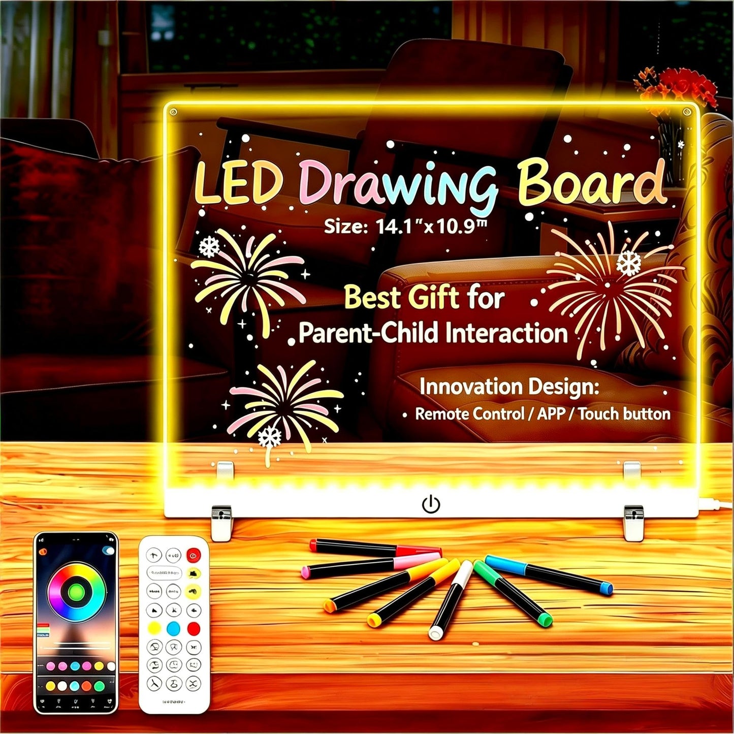 LED Drawing Board Control by APP/Remote/Music Syn/Touch Button, Doodle Glow, Acrylic Dry Erase Board with LED Light, Glowing Memo, Ideal for Office/Home/Outside/Adult/Kids