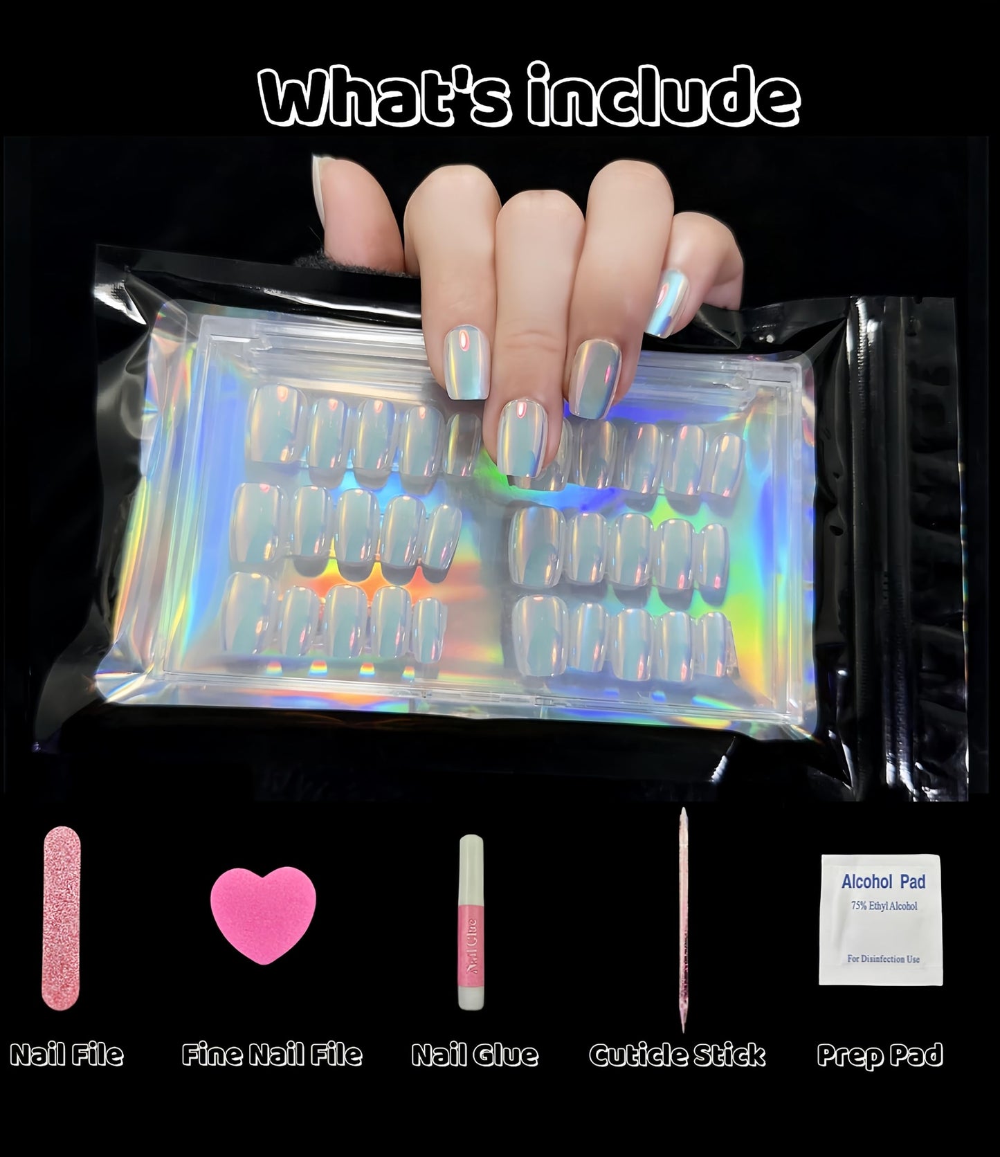 Incantevole Cat's Eye Press On Nails (30PCS；SIZE：XS-S-M), Short Square Fake Nails, Handmade Nails, Gradient Coated False Nail Tips (Mirror Finish Blue-Pink)