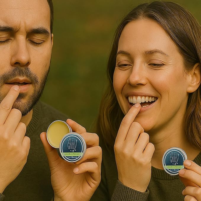 The Ilex Wood - Lip Balm Pack of 3 - Vegan Lemon Balm and Peppermint - All natural, coldsore prevention, cruelty free, plastic free, moisturising, handcrafted - 3 x 10ml (3 x 0.34 fl oz)