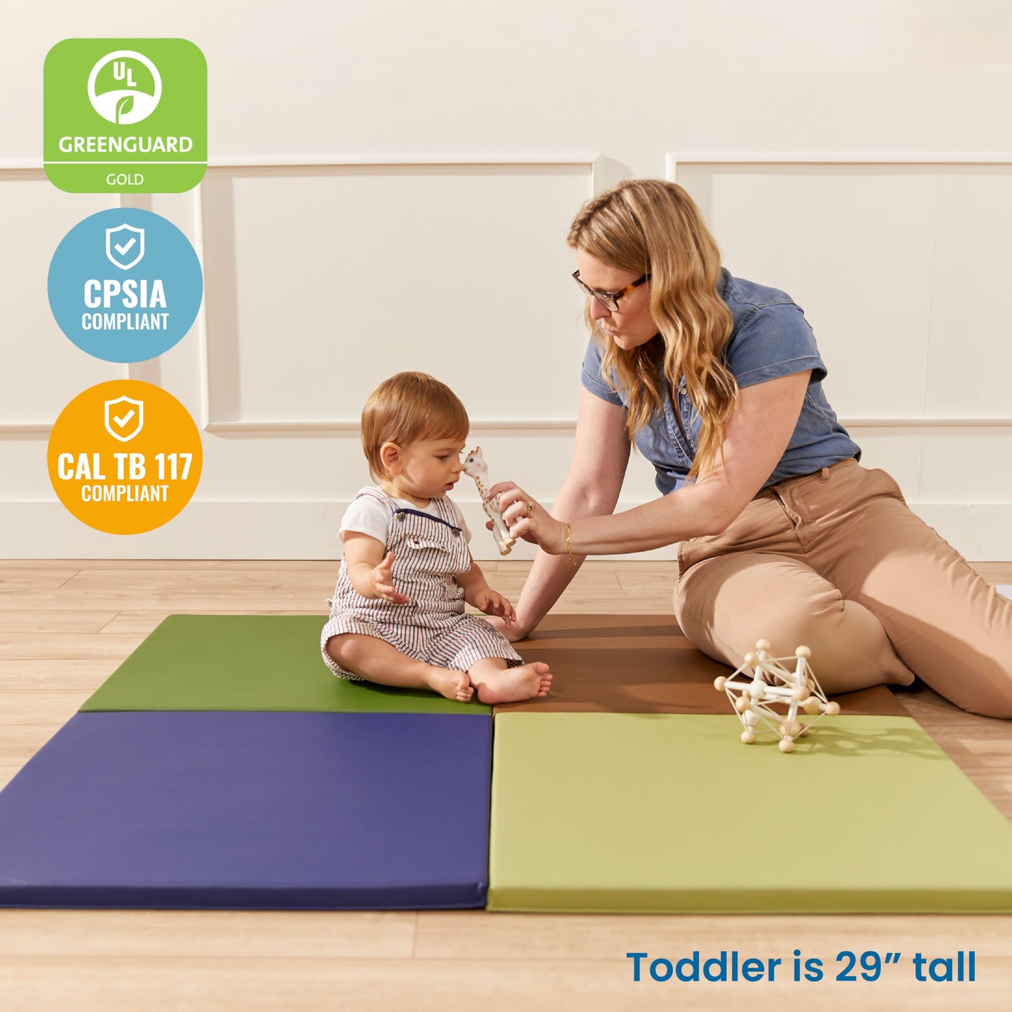 ECR4Kids SoftZone Play Patch Activity Mat and Toy Bins, Beginner Playset, Earthtone, 6-Piece