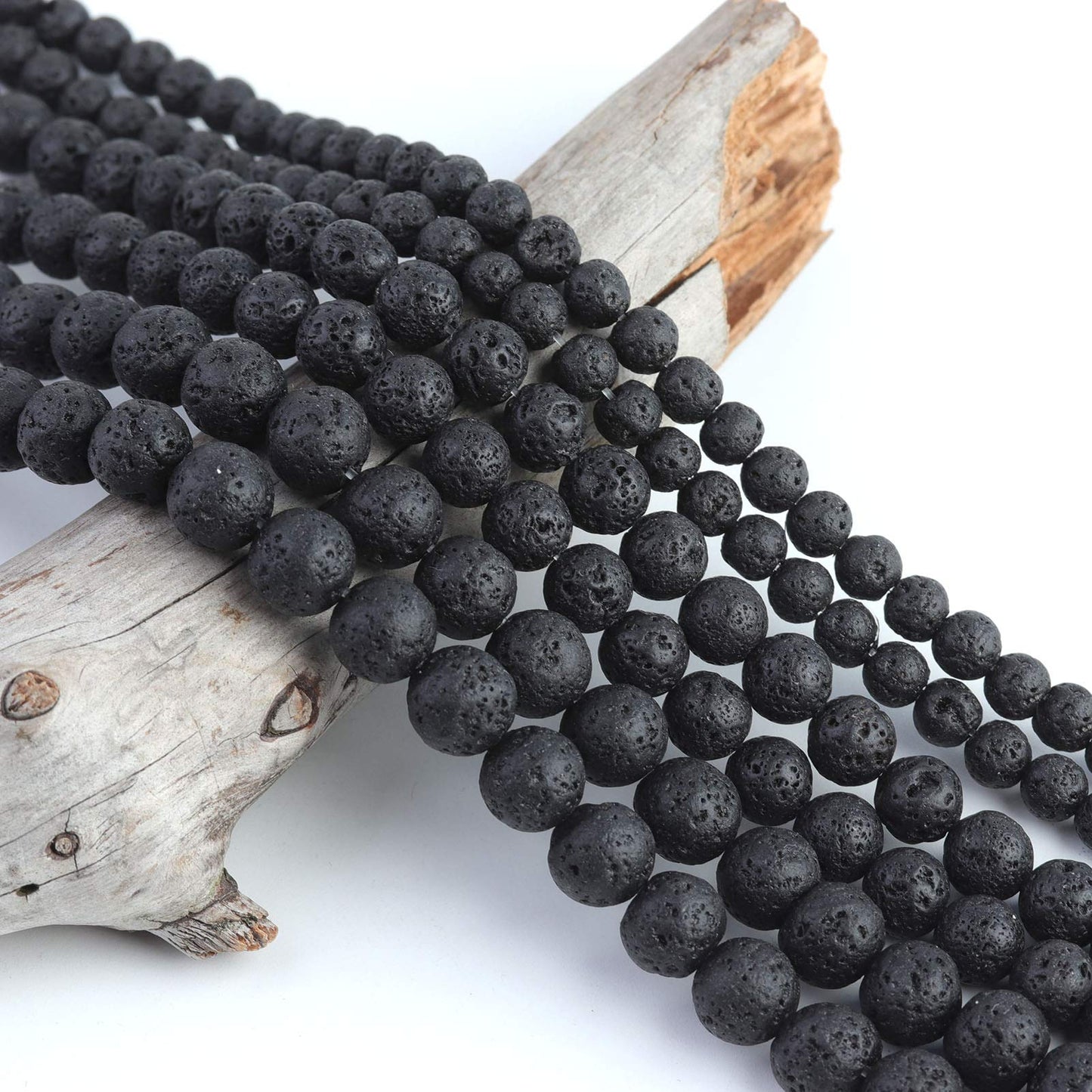 Filluck Natural Stone Beads 8mm Black Lava Polished Round Smooth Gemstone Beads for Jewelry Making 15 Inch(Black Lava,8mm)