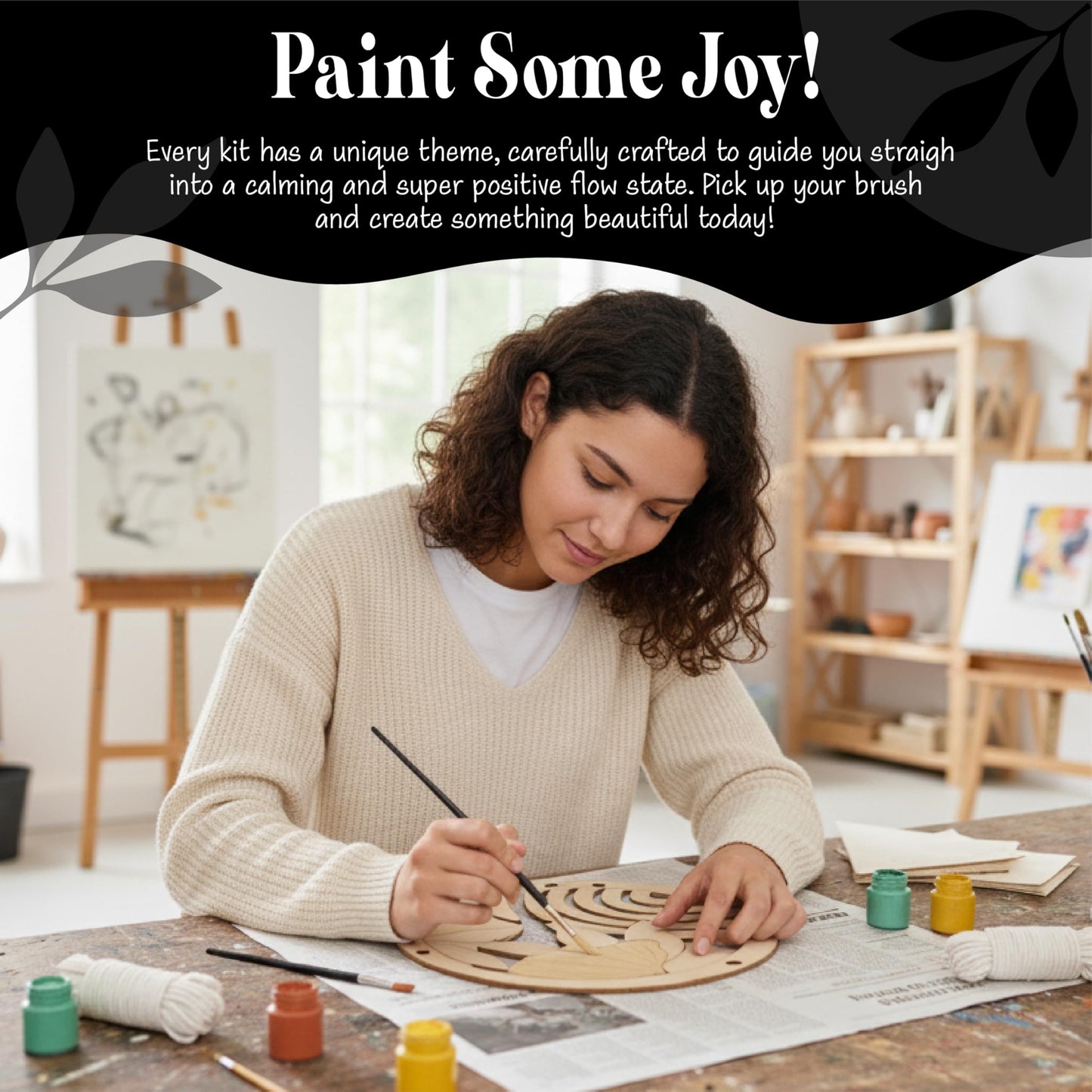 Unwynd Boho Wall Art DIY Craft Kit | Paint 10" MDF Cutout & Learn Macrame Knots | Relaxing Creative Activity | Perfect Mother’s Day Gift for Moms & Women